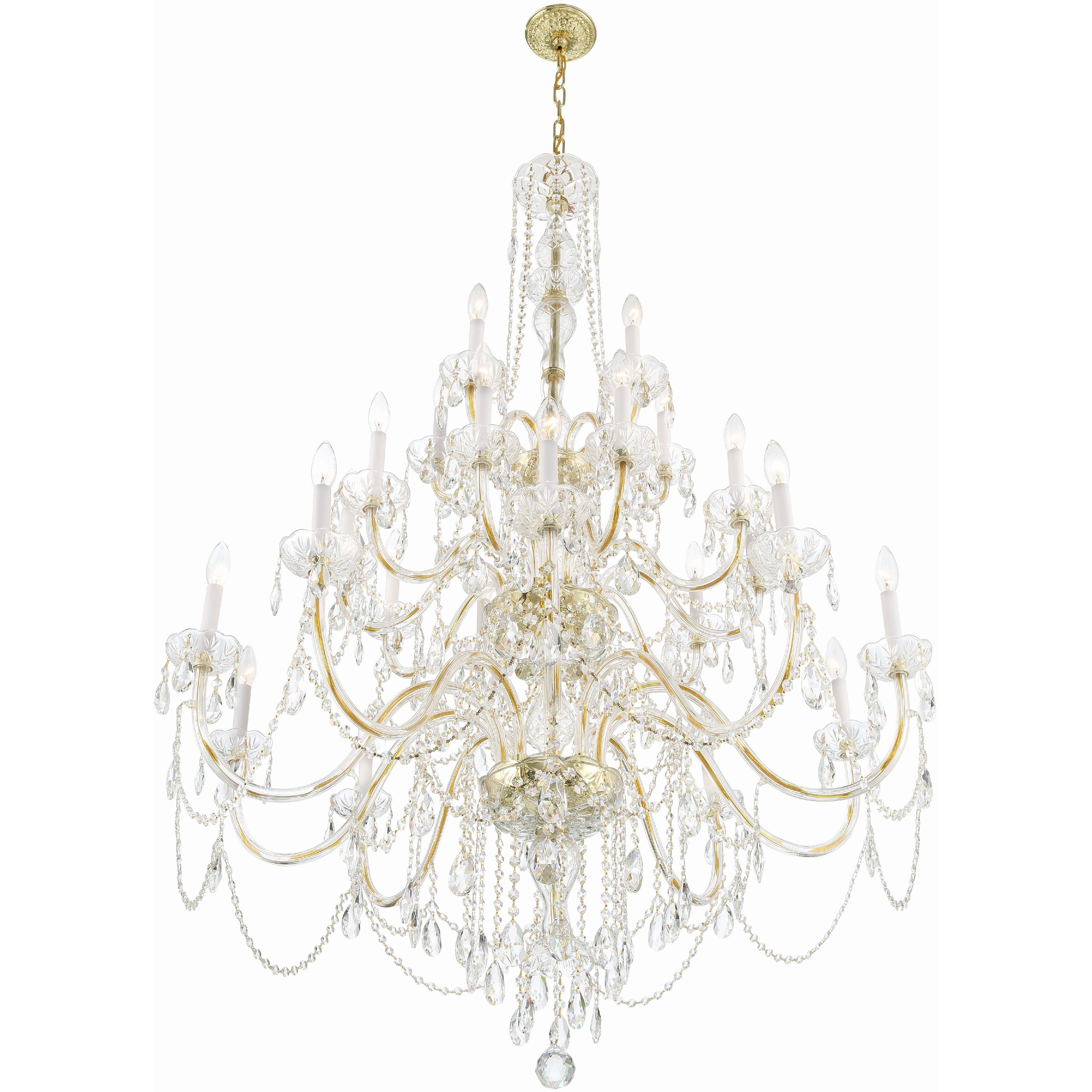 Traditional Crystal 25 Light 45 inch Polished Brass Chandelier Ceiling Light