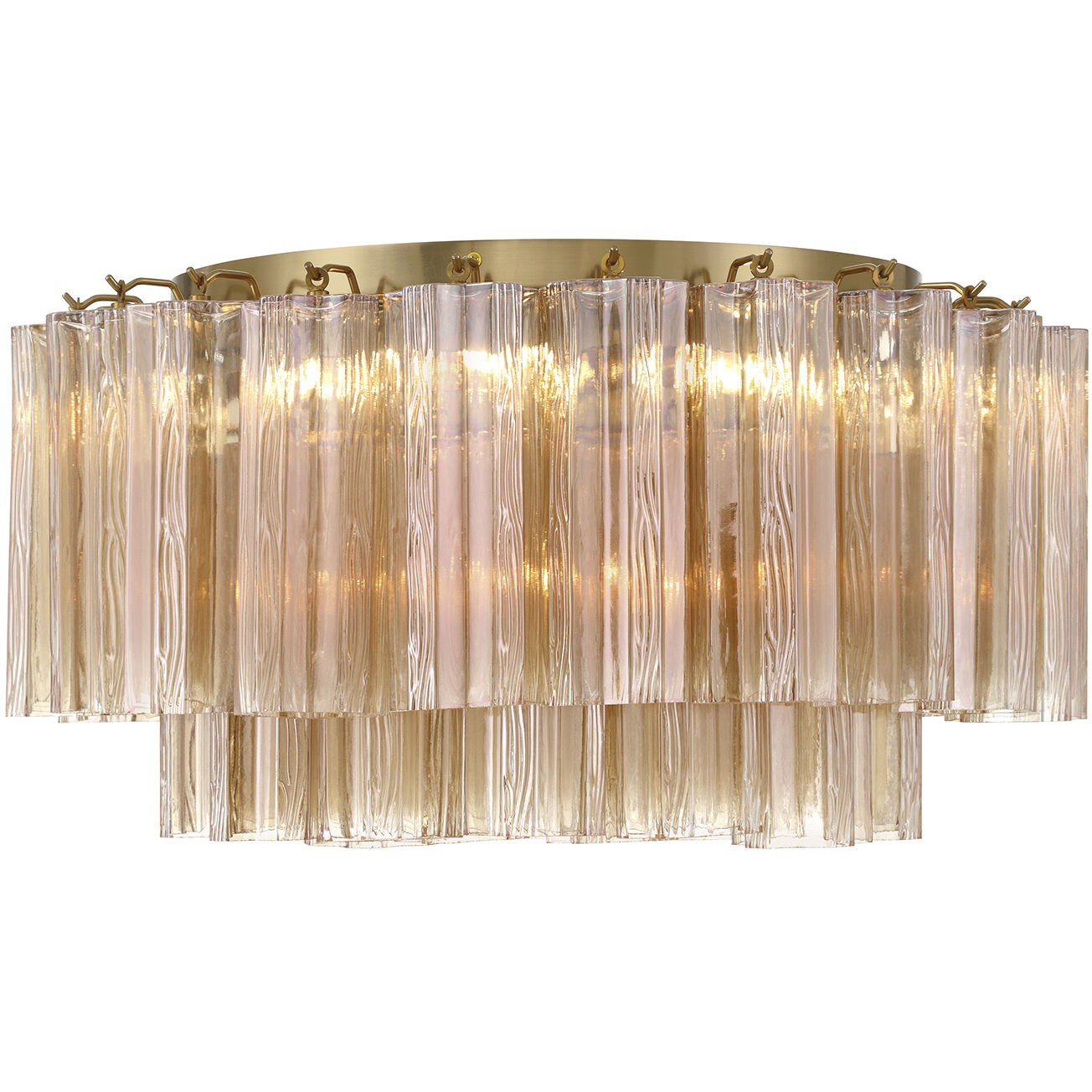 Addis 7 Light 22.25 inch Aged Brass Flush Mount Ceiling Light in Tronchi Glass Amber