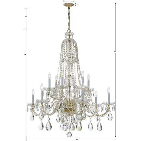 Traditional Crystal 12 Light 42 inch Polished Brass Chandelier Ceiling Light