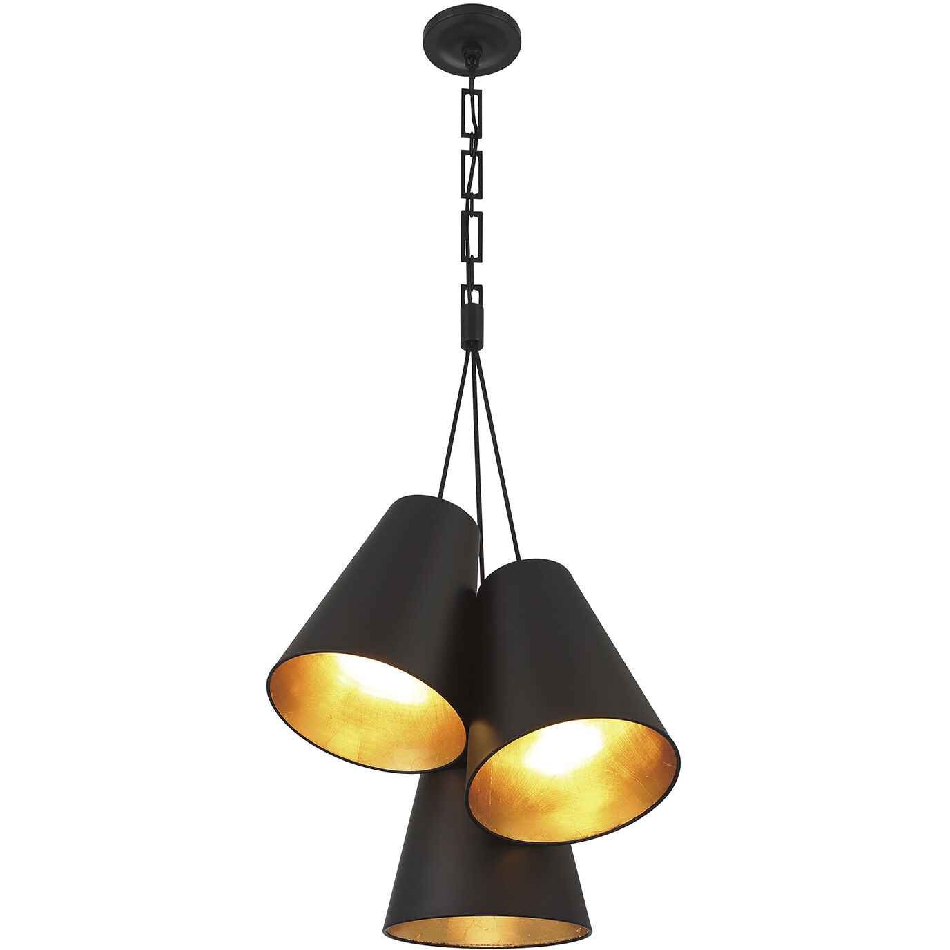 Alston 3 Light 20 inch Matte Black/Antique Gold Pendant Ceiling Light in Matte Black and Antique Gold