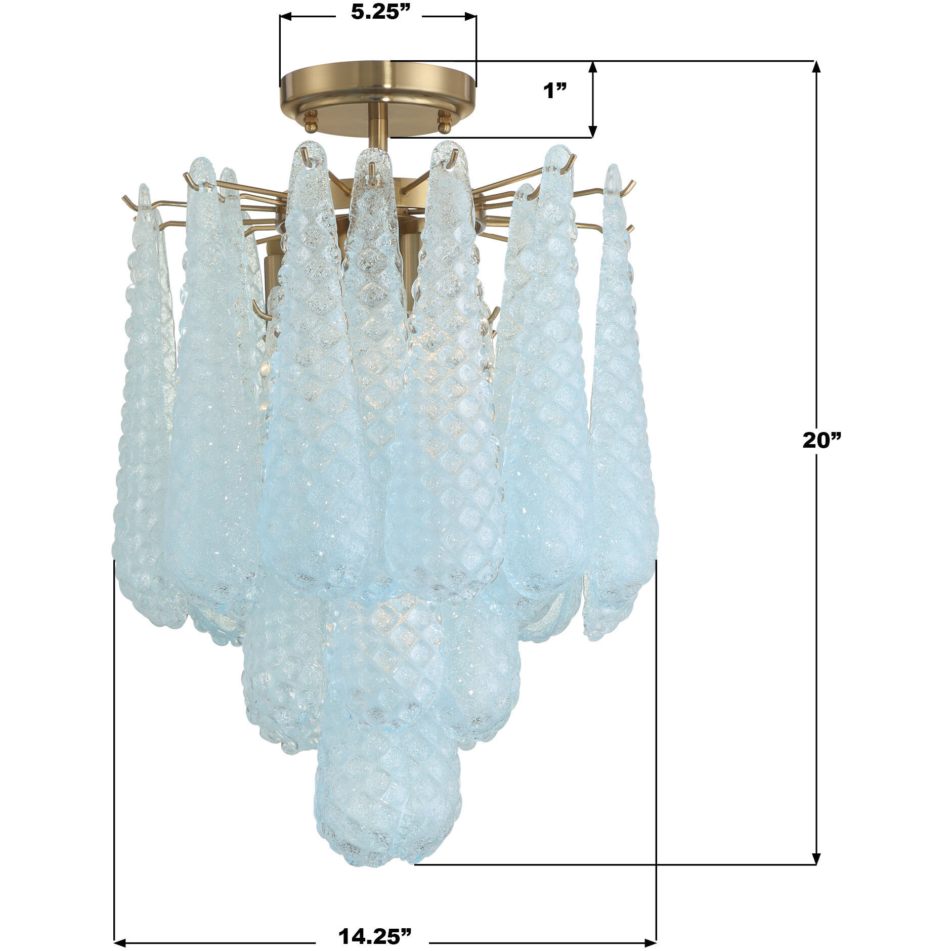 Ollie 4 Light 14.25 inch Aged Brass Semi Flush Ceiling Light in Sand Glass Blue