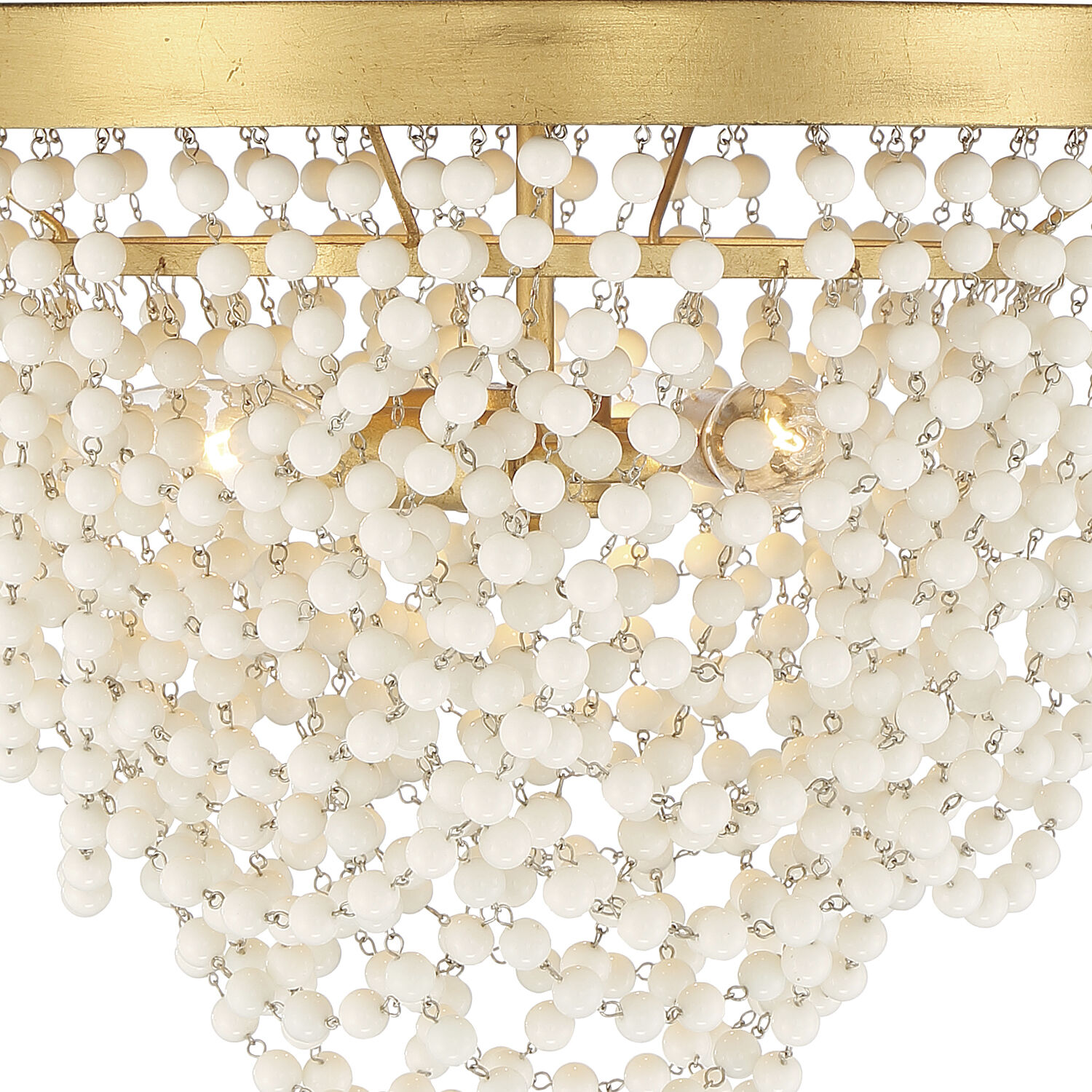 Fiona 3 Light 13.75 inch Antique Gold Flush Ceiling Light in White Glass Beads