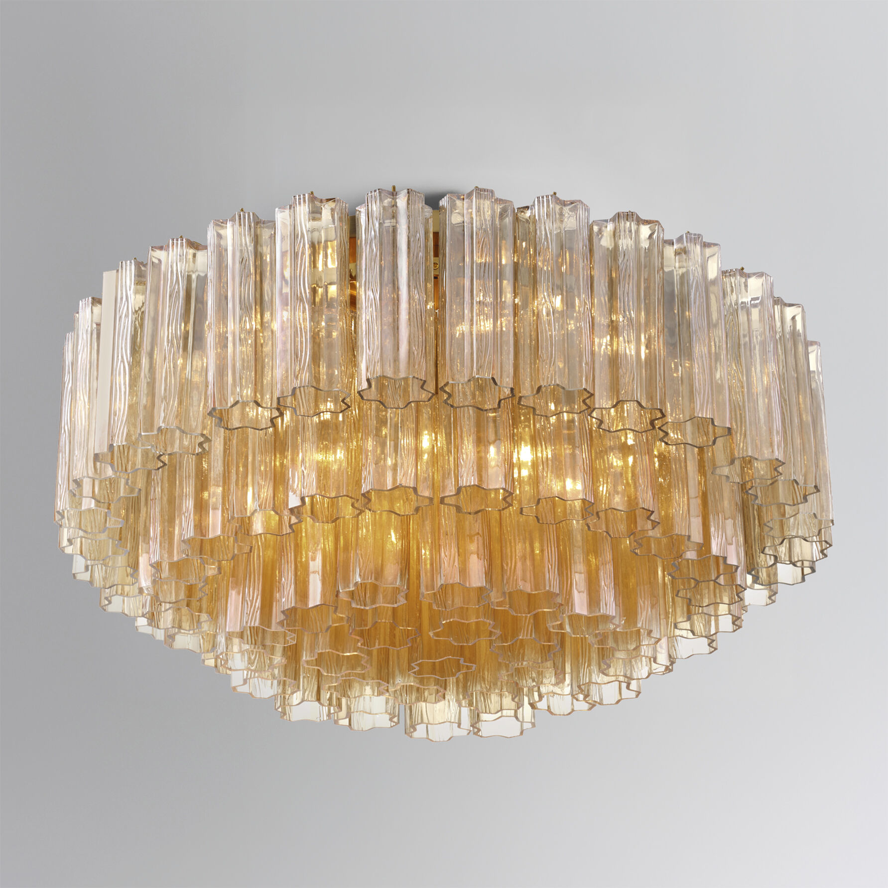 Addis 16 Light 32 inch Aged Brass Flush Ceiling Light in Tronchi Glass Amber
