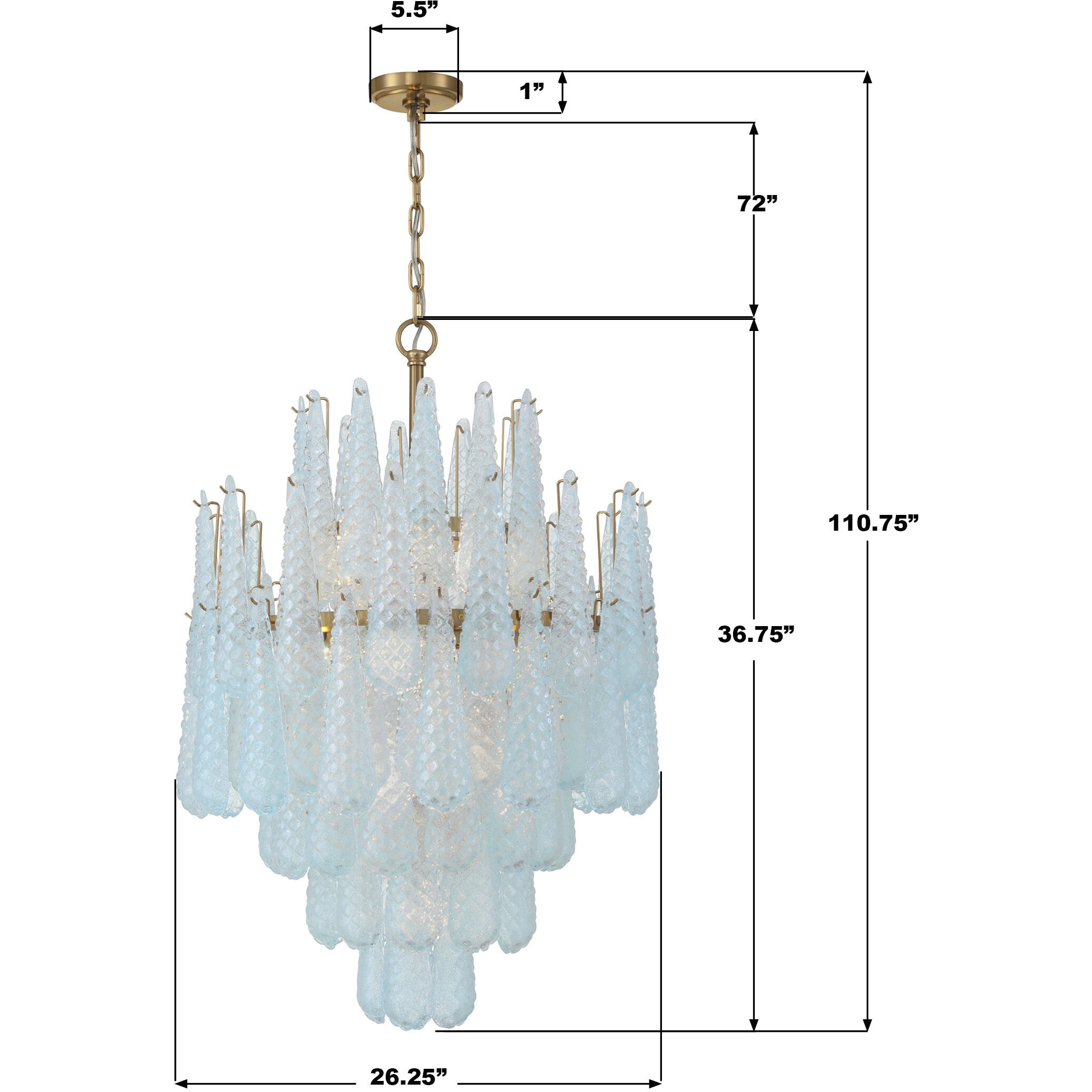 Ollie 16 Light 26.25 inch Aged Brass Chandelier Ceiling Light in Sand Glass Blue