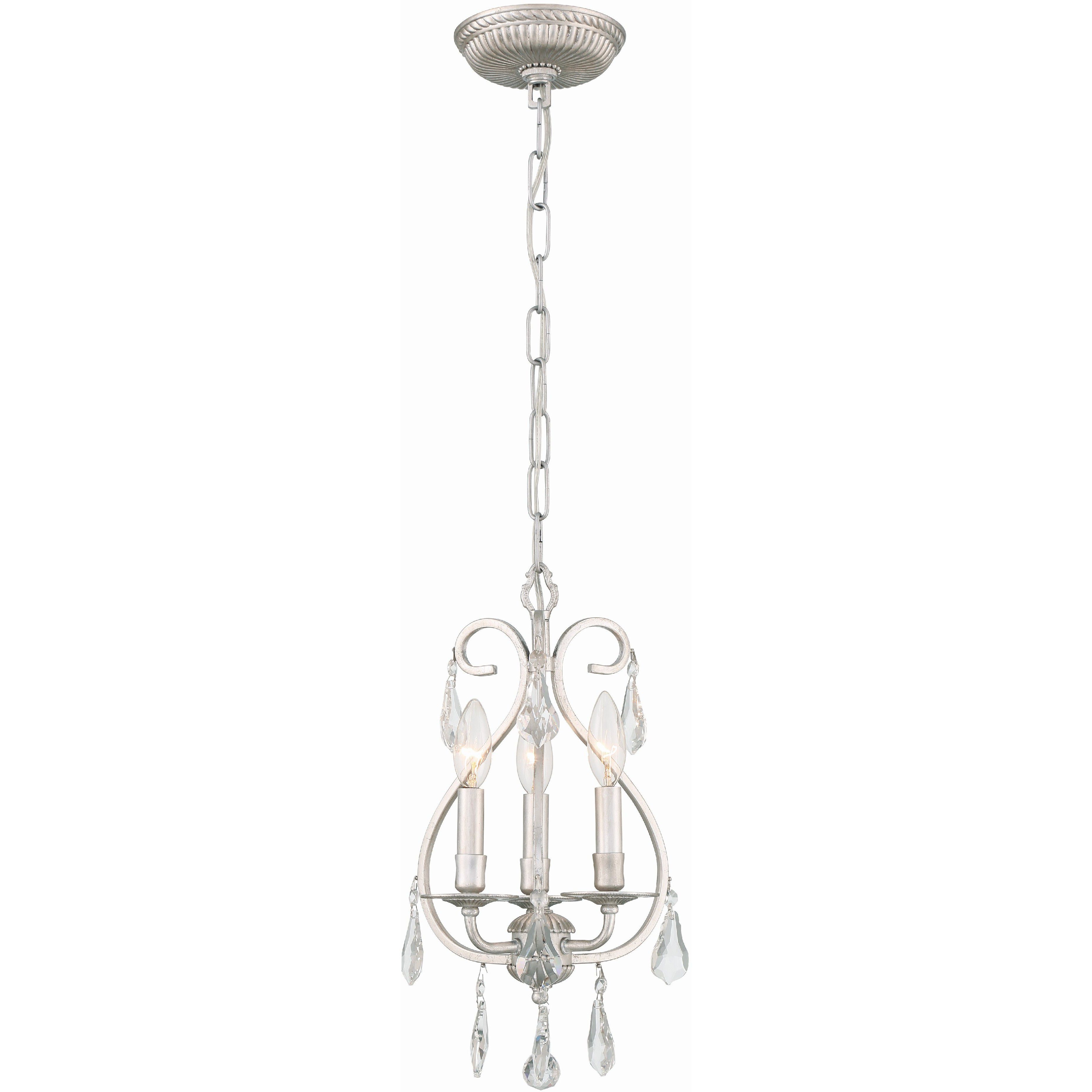 Ashton 3 Light 10 inch Olde Silver Mini Chandelier Ceiling Light in Clear Hand Cut