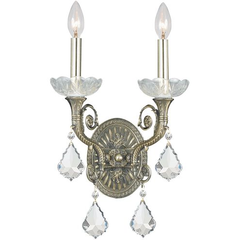Majestic 2 Light 10 inch Historic Brass Sconce Wall Light in Clear Hand Cut