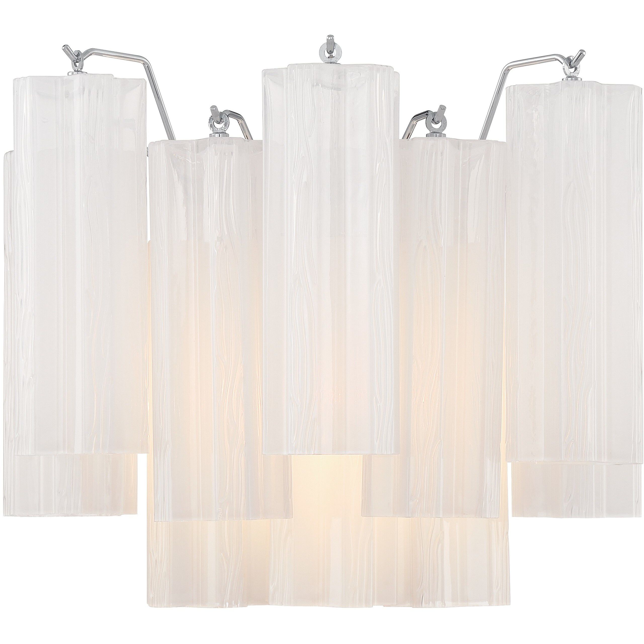 Addis Bath Wall Light in Polished Chrome, Tronchi Glass White