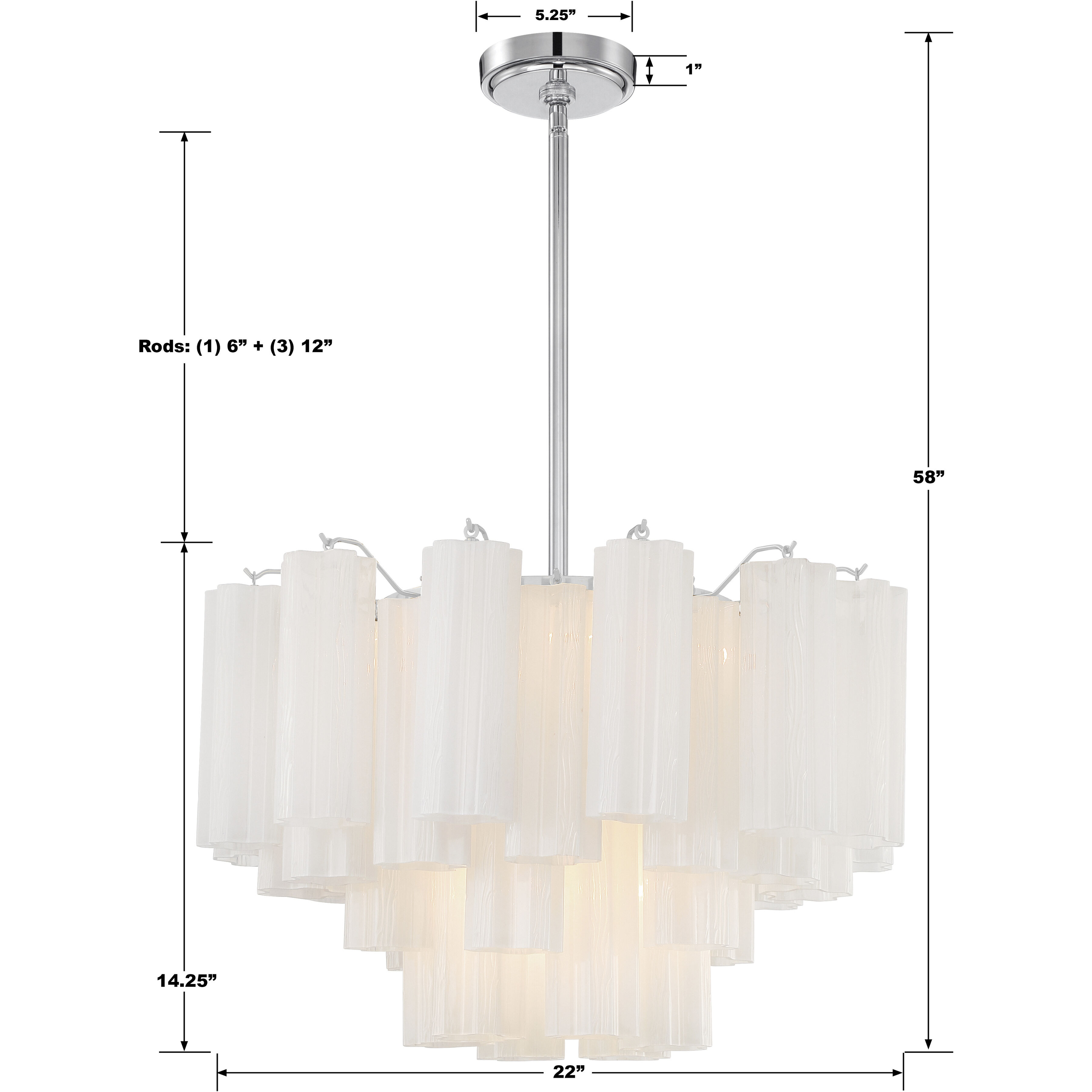 Addis 9 Light 22 inch Polished Chrome Chandelier Ceiling Light in Tronchi Glass White
