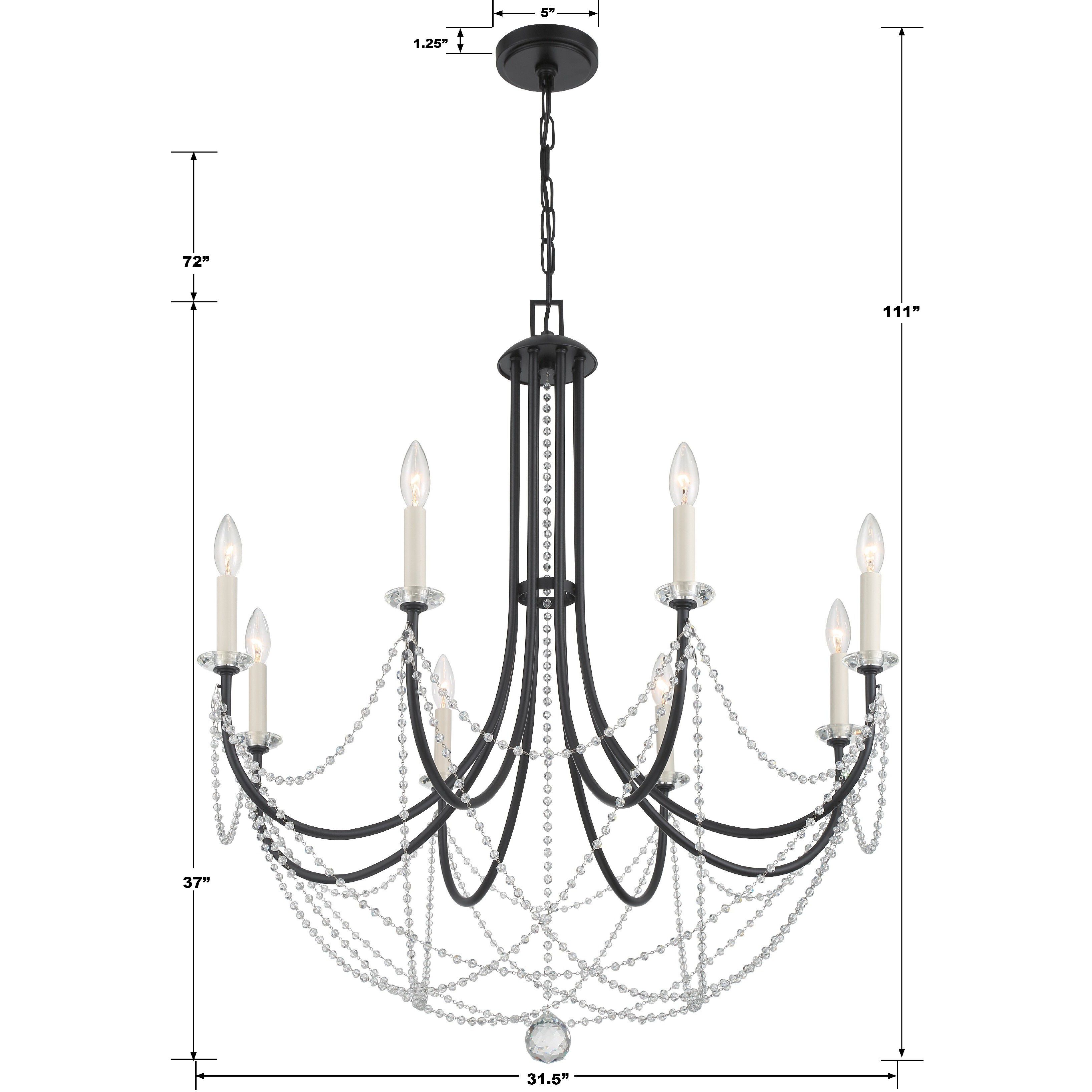 Delilah 8 Light 31.5 inch Matte Black Chandelier Ceiling Light