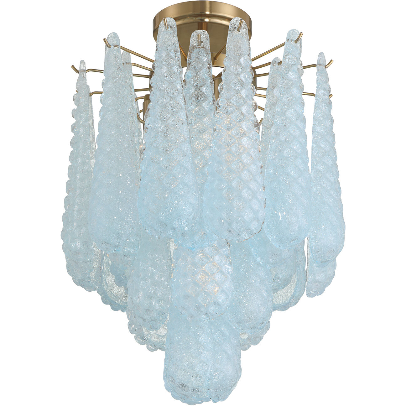 Ollie 4 Light 14.25 inch Aged Brass Semi Flush Ceiling Light in Sand Glass Blue