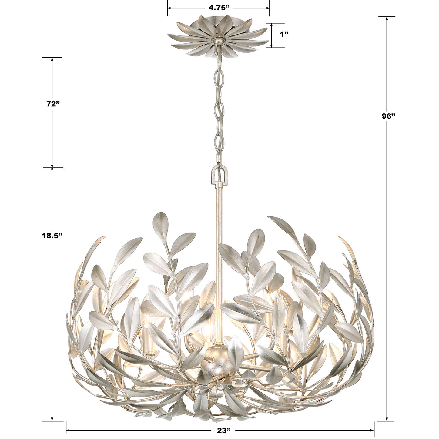 Broche 5 Light 23 inch Antique Silver Chandelier Ceiling Light