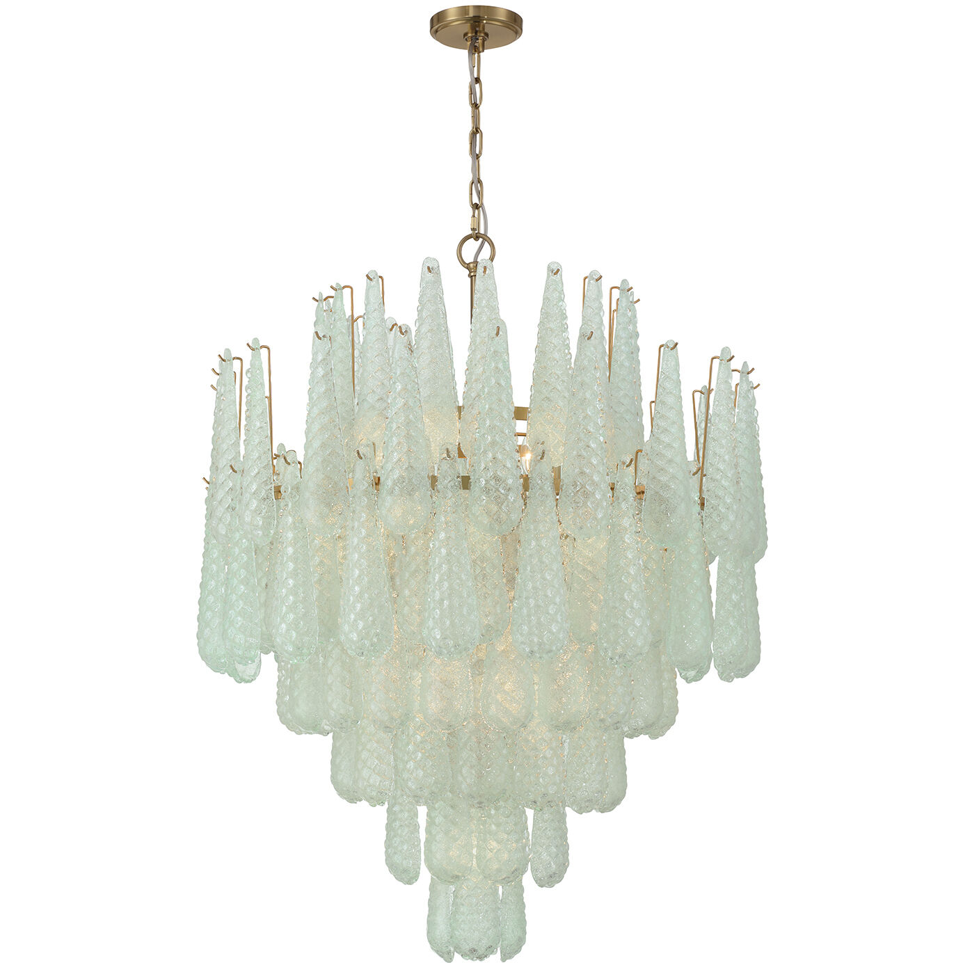 Ollie 21 Light 33.25 inch Aged Brass Chandelier Ceiling Light in Sand Glass Green