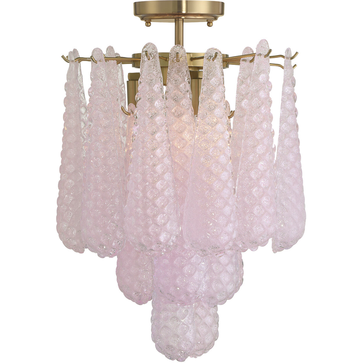 Ollie 4 Light 14.25 inch Aged Brass Semi Flush Ceiling Light in Sand Glass Blush