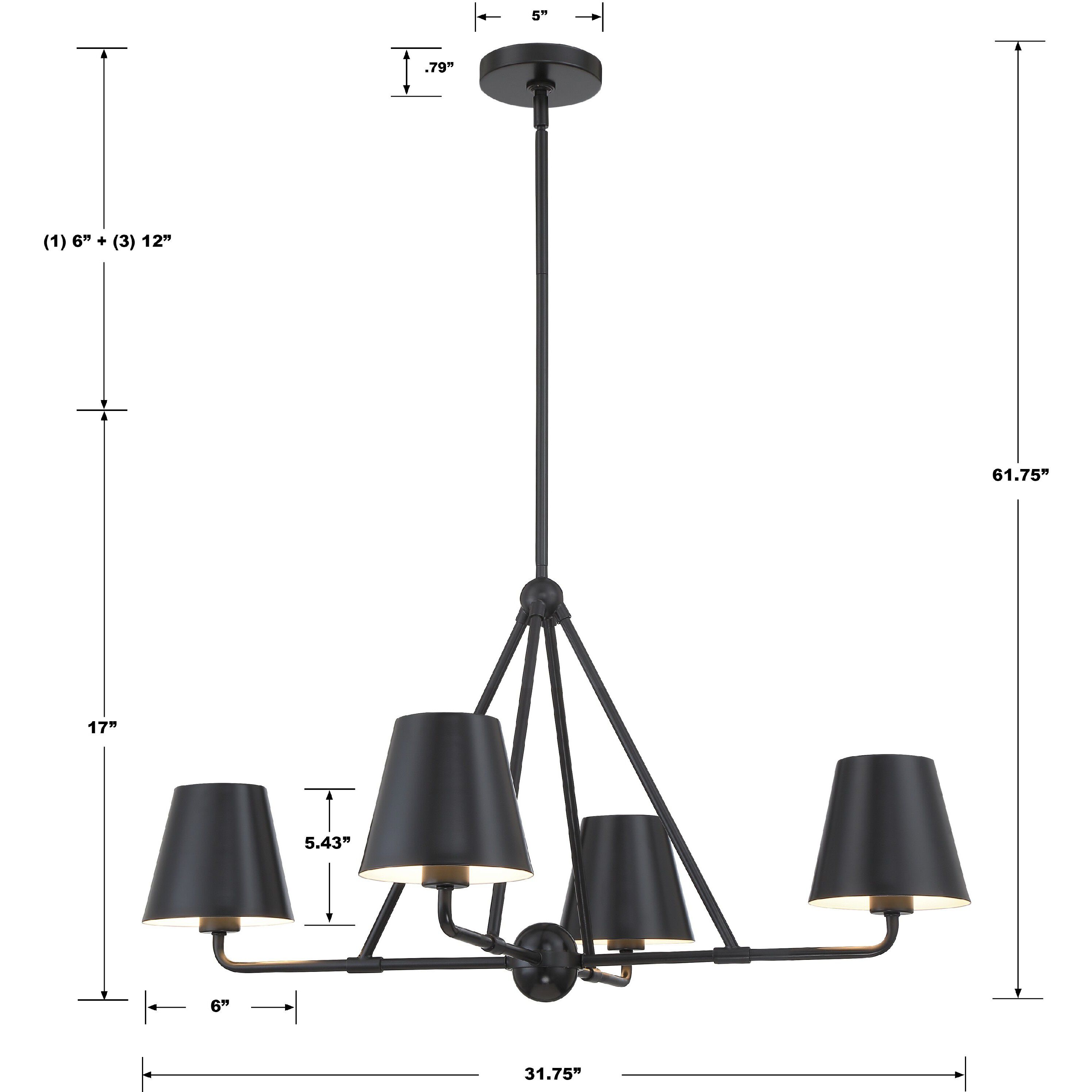 Xavier 4 Light 31.75 inch Matte Black Chandelier Ceiling Light