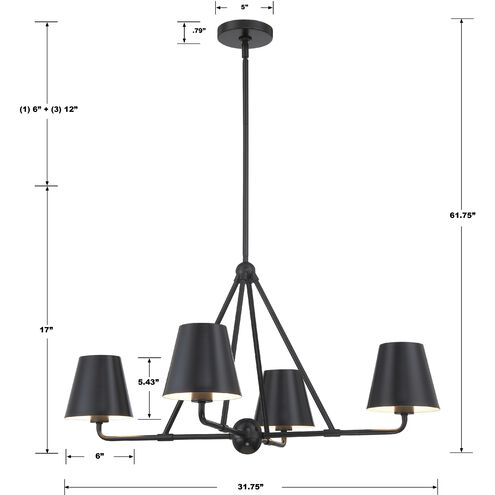 Xavier 4 Light 31.75 inch Matte Black Chandelier Ceiling Light