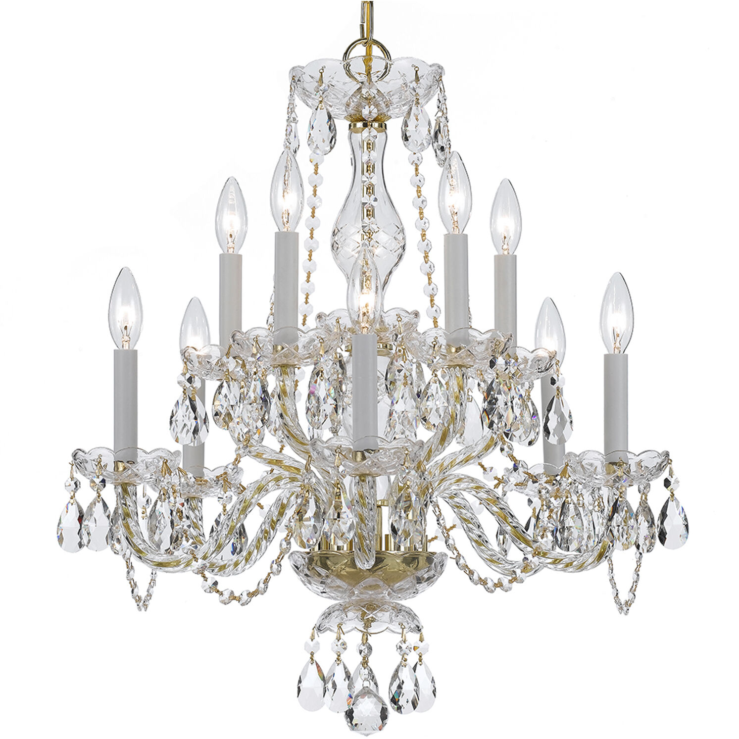 Traditional Crystal 10 Light 23 inch Polished Brass Chandelier Ceiling Light