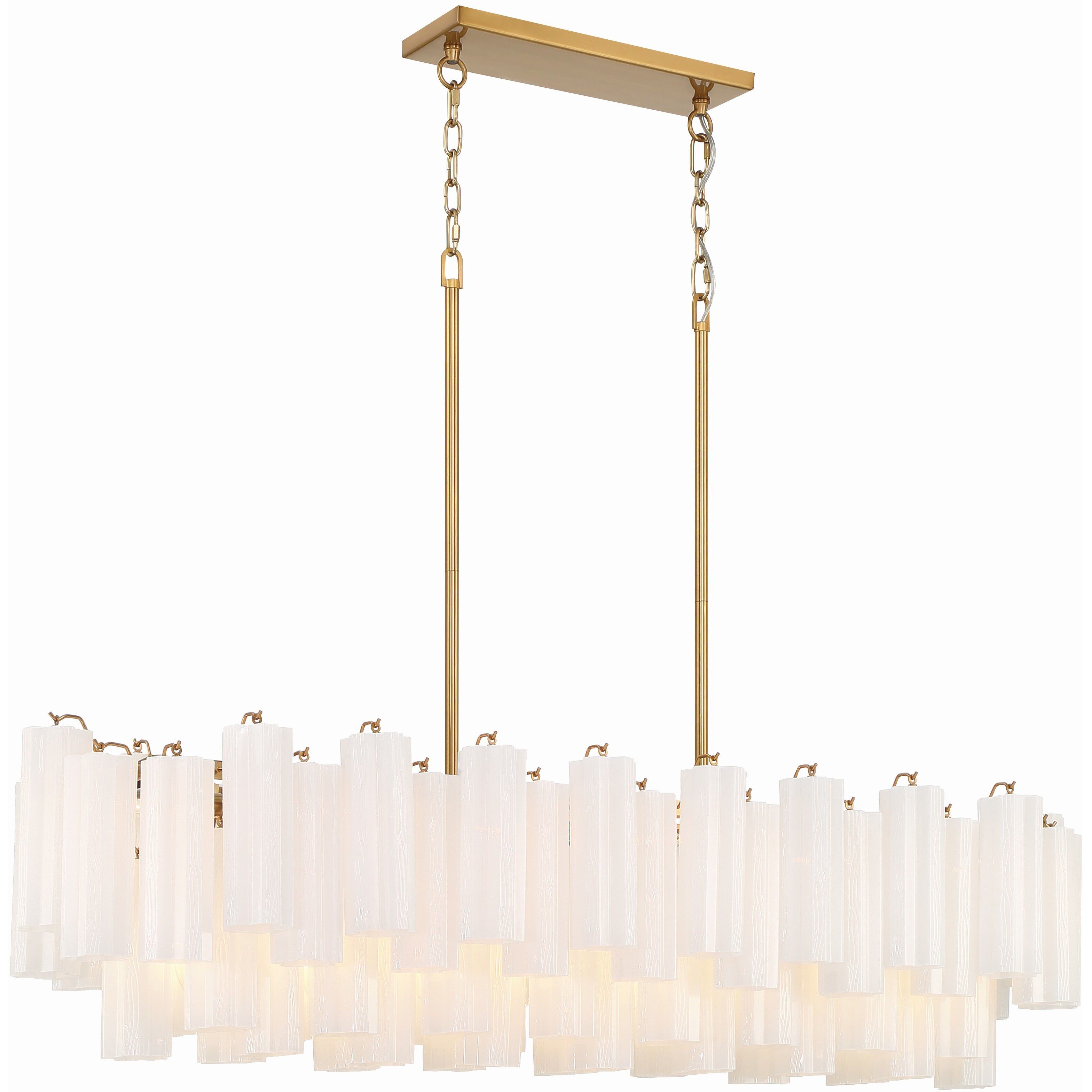 Addis 14 Light 51.75 inch Aged Brass Linear Chandelier Ceiling Light in Tronchi Glass White