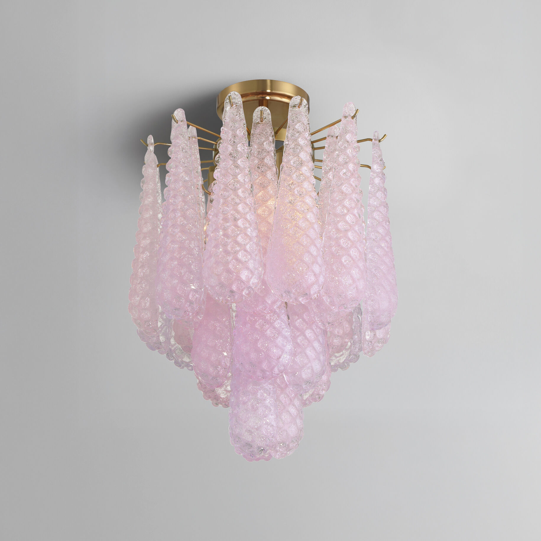 Ollie 4 Light 14.25 inch Aged Brass Semi Flush Ceiling Light in Sand Glass Blush