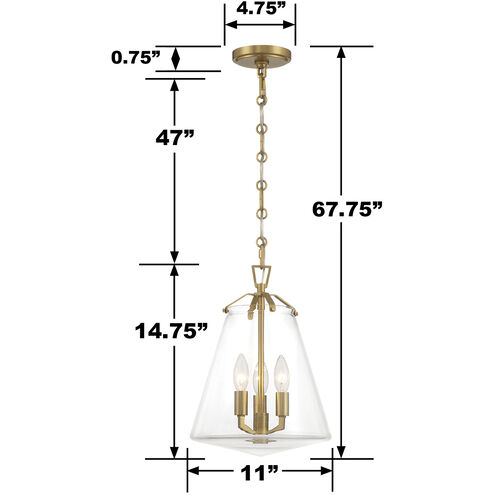 Voss 3 Light 11 inch Luxe Gold Chandelier Ceiling Light