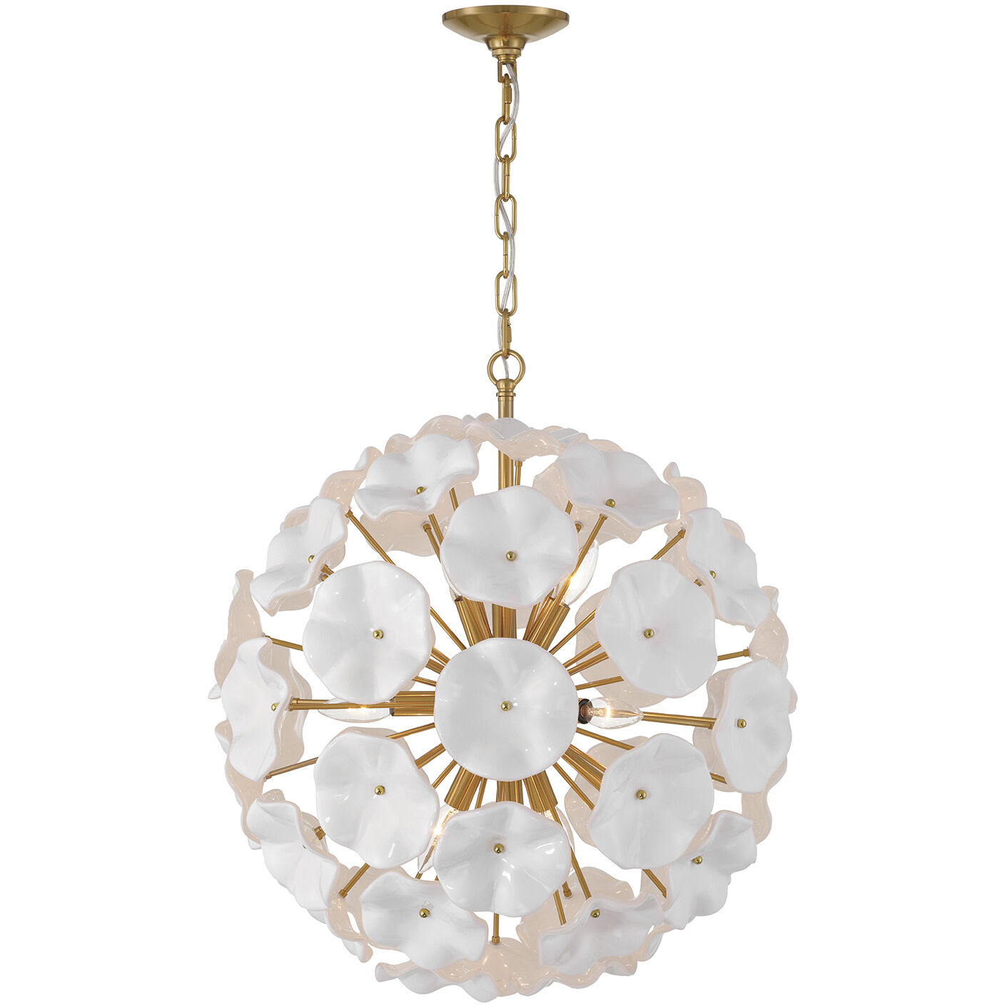 Esme 9 Light 22.5 inch Aged Brass Chandelier Ceiling Light in Floral Glass Petals White