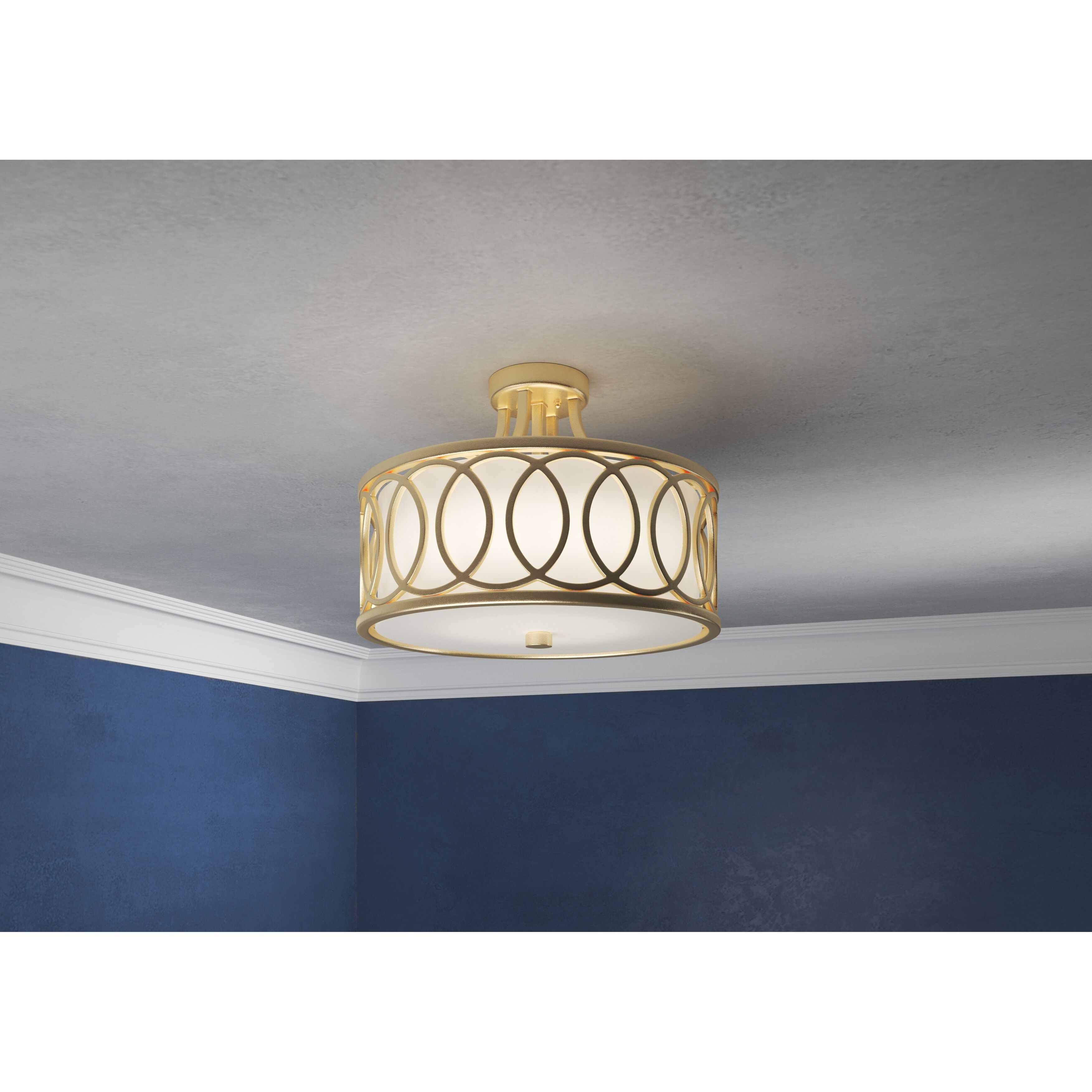 Graham 3 Light 15 inch Antique Gold Semi Flush Ceiling Light