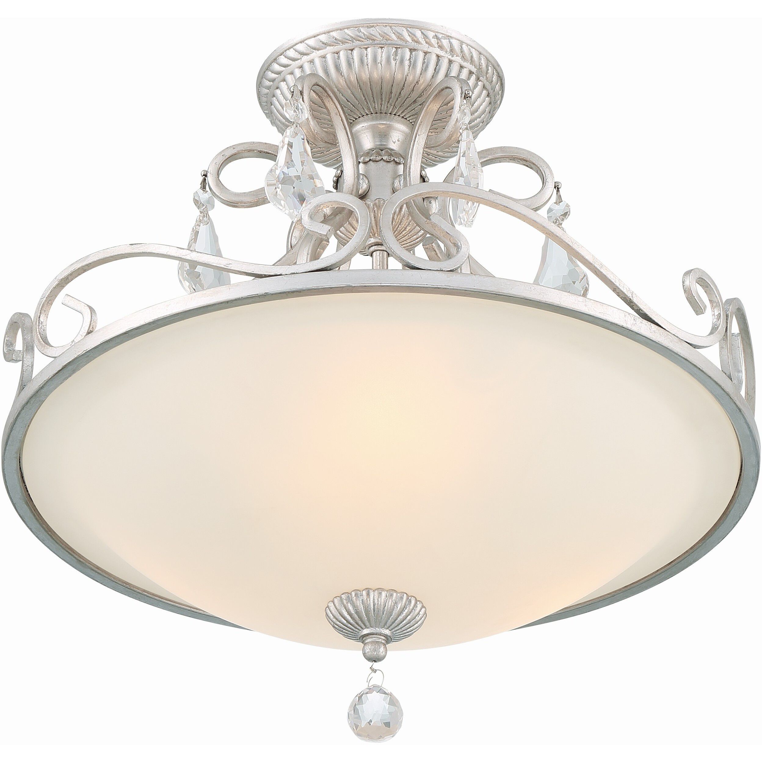 Ashton 3 Light 16.5 inch Olde Silver Semi Flush Ceiling Light in Clear Swarovski Strass