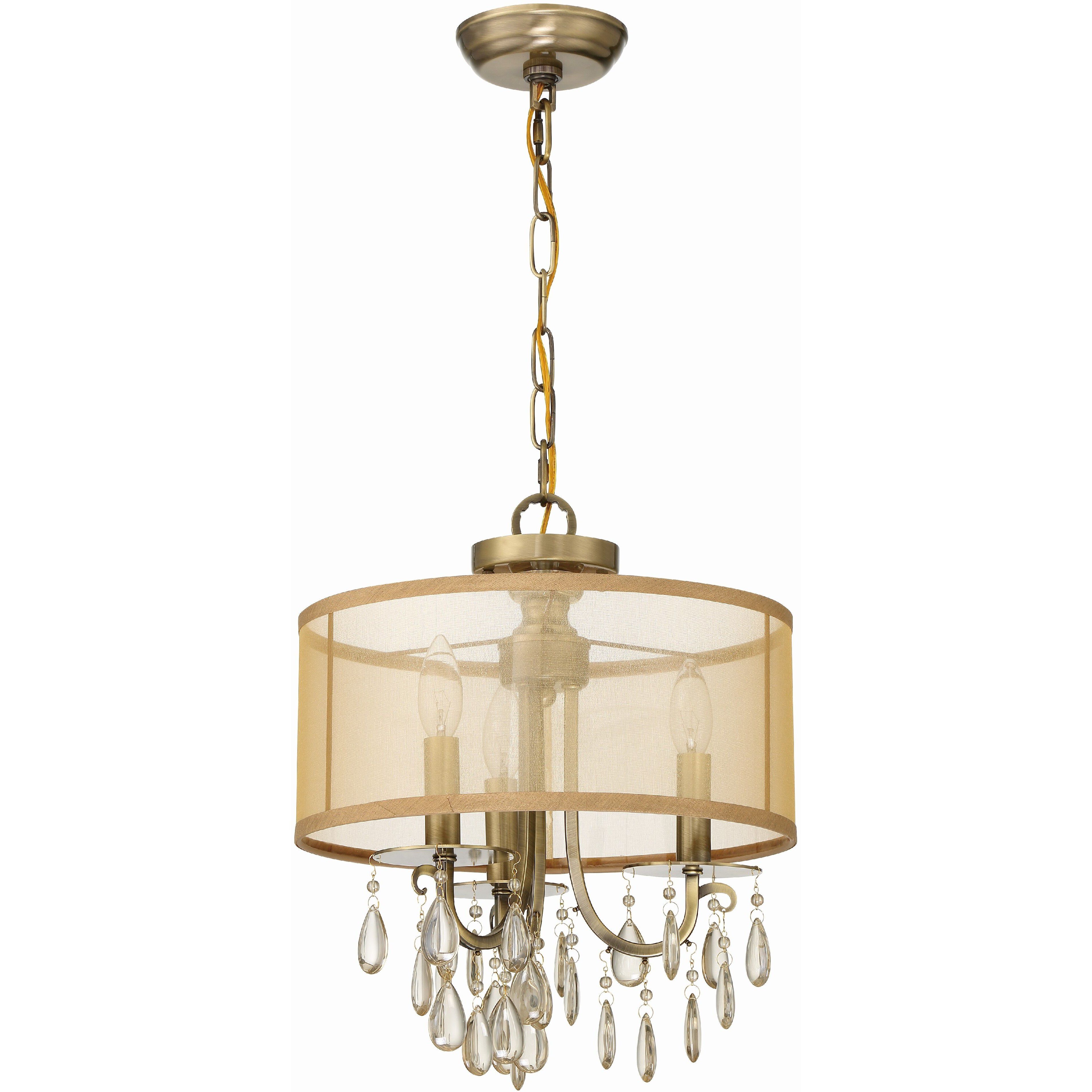 Hampton 3 Light 14 inch Antique Brass Mini Chandelier Ceiling Light