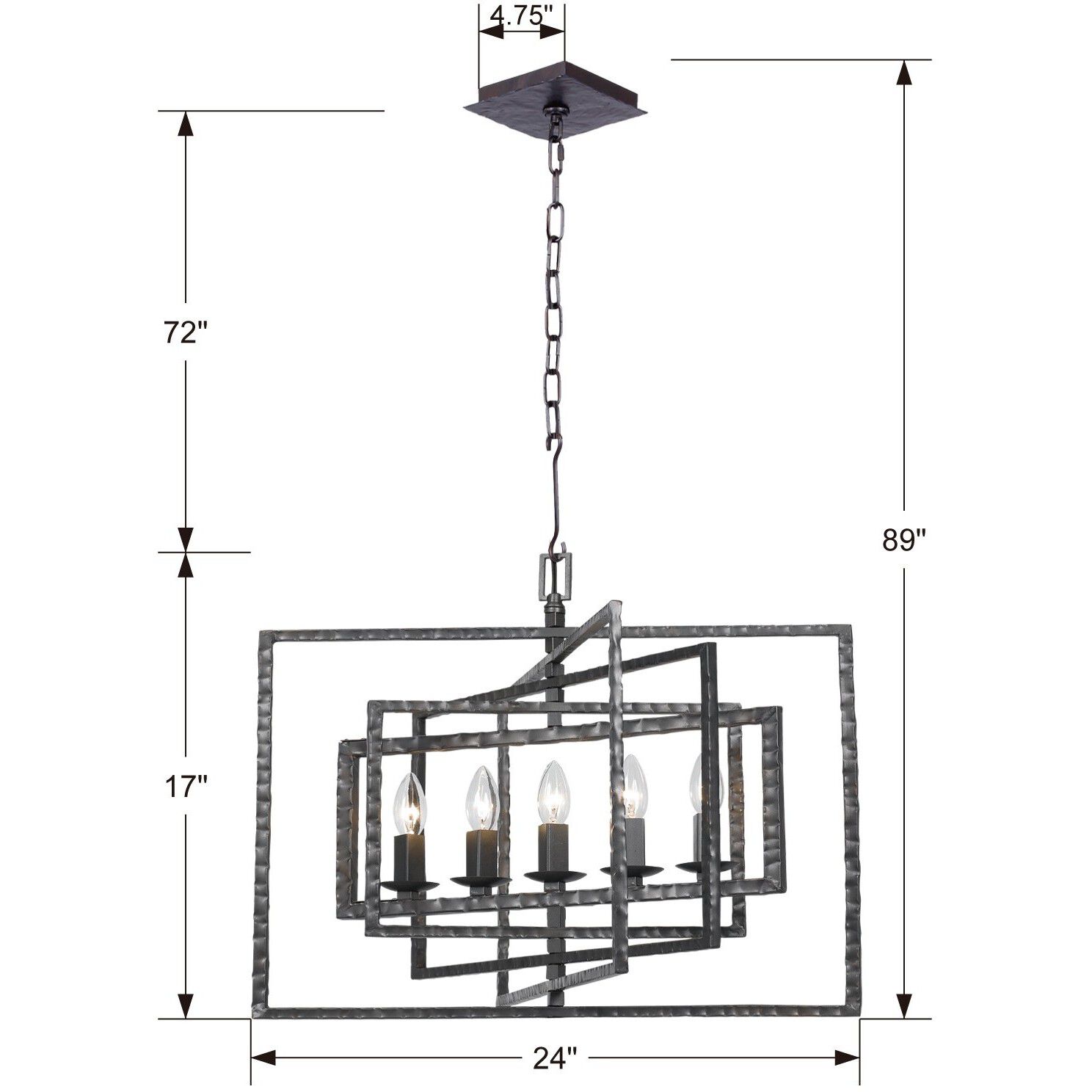 Capri 5 Light 24 inch Raw Steel Chandelier Ceiling Light