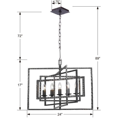 Capri 5 Light 24 inch Raw Steel Chandelier Ceiling Light