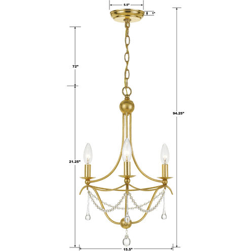 Metro 3 Light 15.5 inch Antique Gold Mini Chandelier Ceiling Light