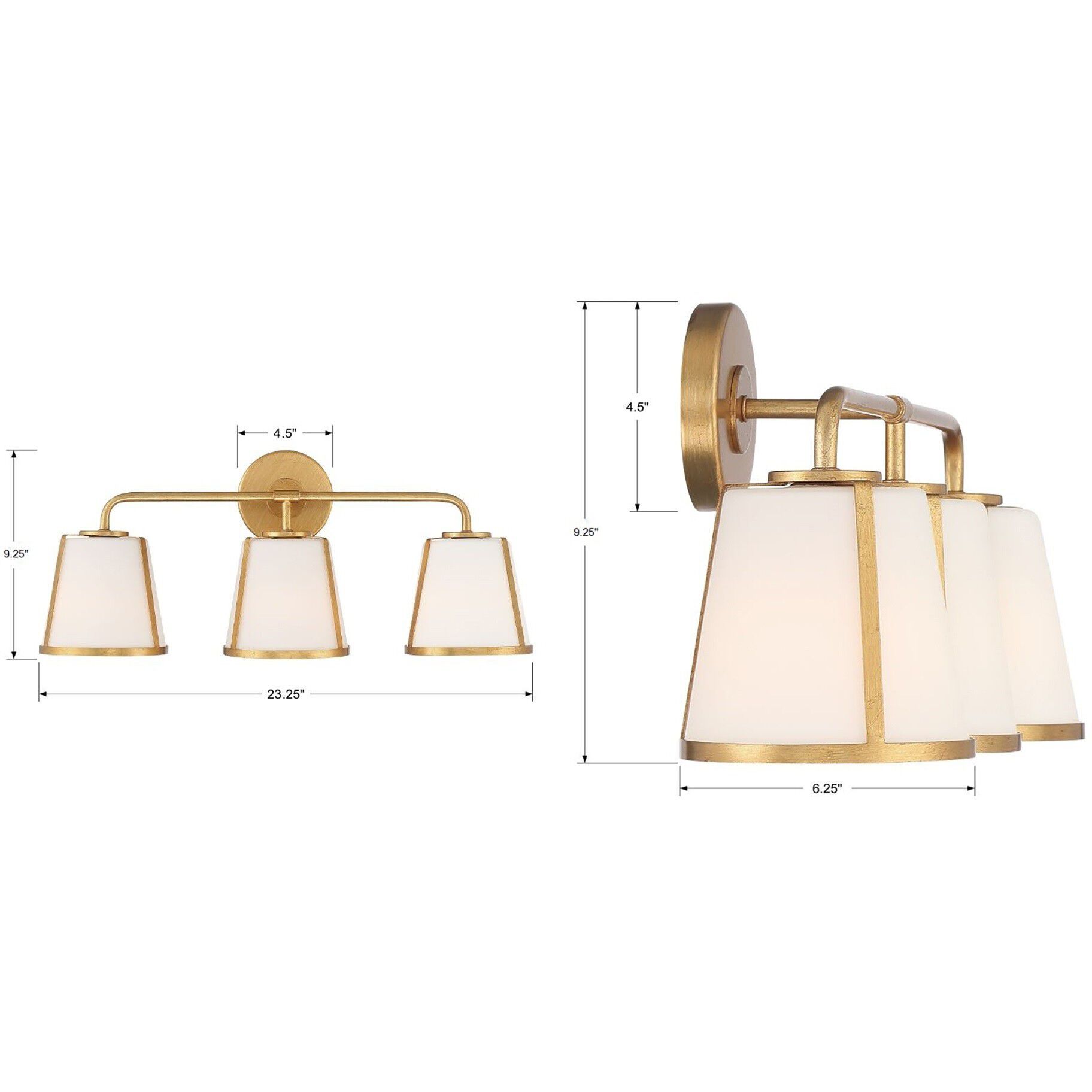 Fulton Bath Vanity Light Wall Light in Antique Gold, White