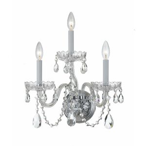 Traditional Crystal 3 Light 15 inch Polished Chrome Sconce Wall Light in Clear Hand Cut