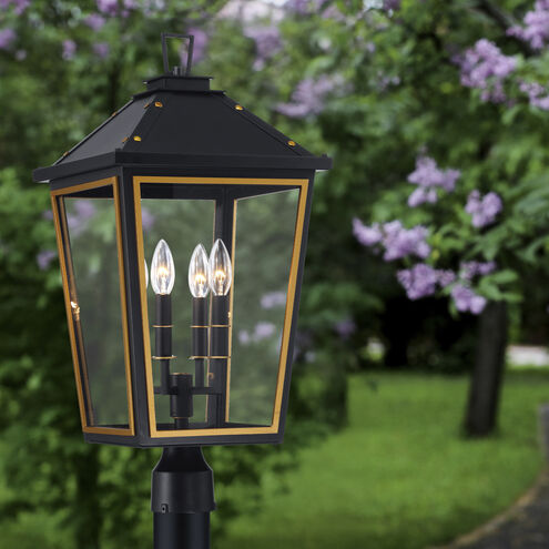 Hawkins 4 Light 25 inch Matte Black and Textured Gold Outdoor Post