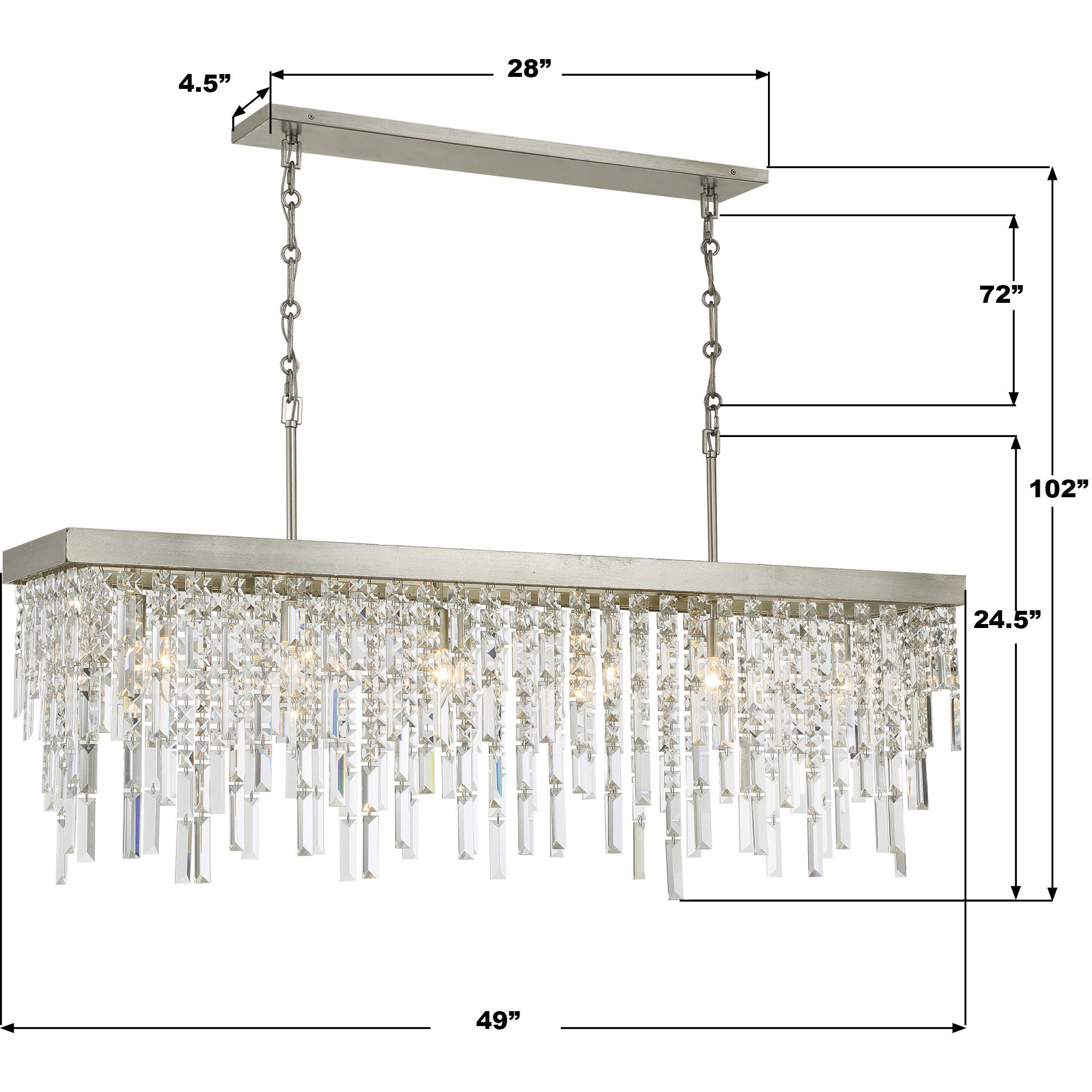 Winfield 6 Light 49 inch Antique Silver Linear Chandelier Ceiling Light