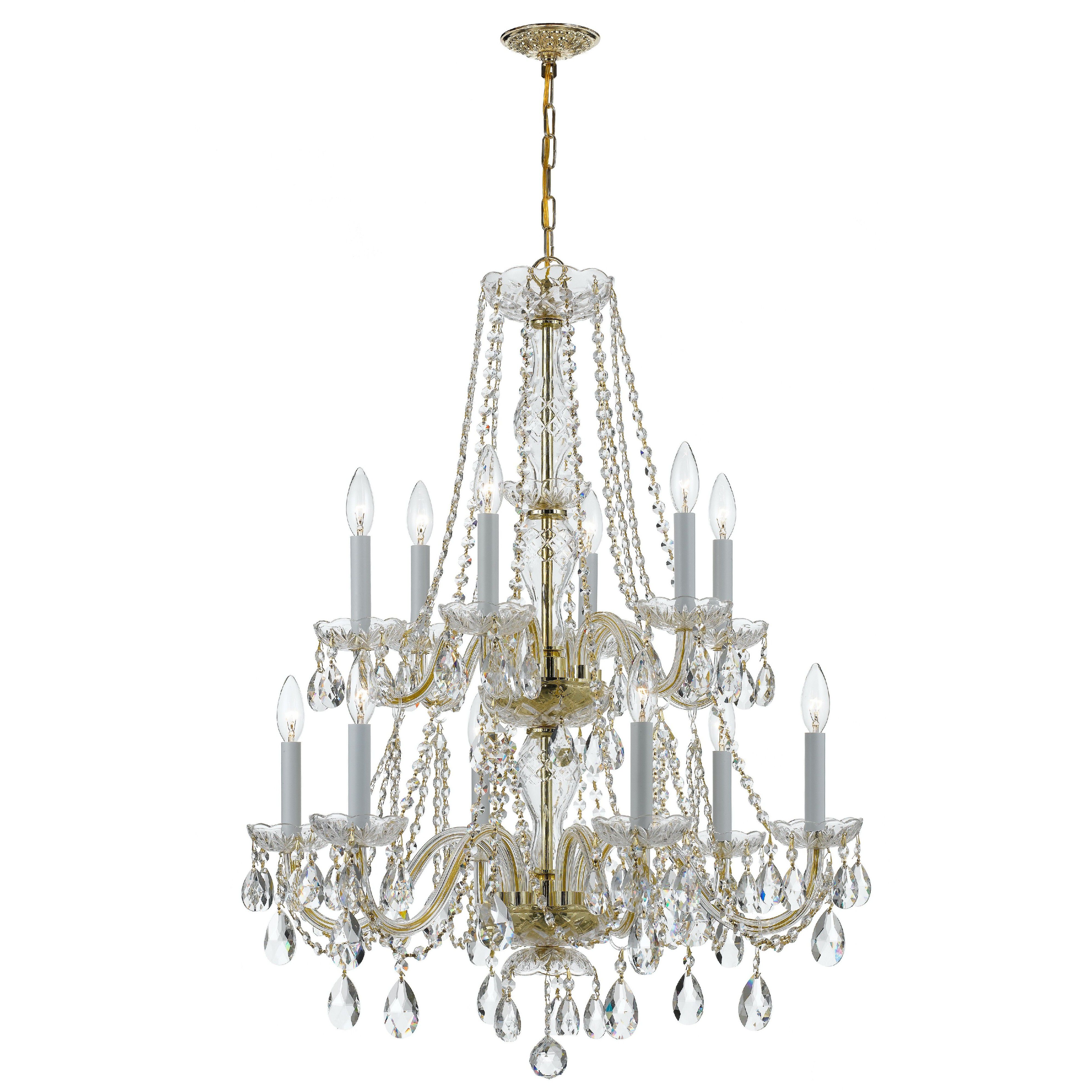 Traditional Crystal 12 Light 26.5 inch Polished Brass Chandelier Ceiling Light in Clear Swarovski Strass