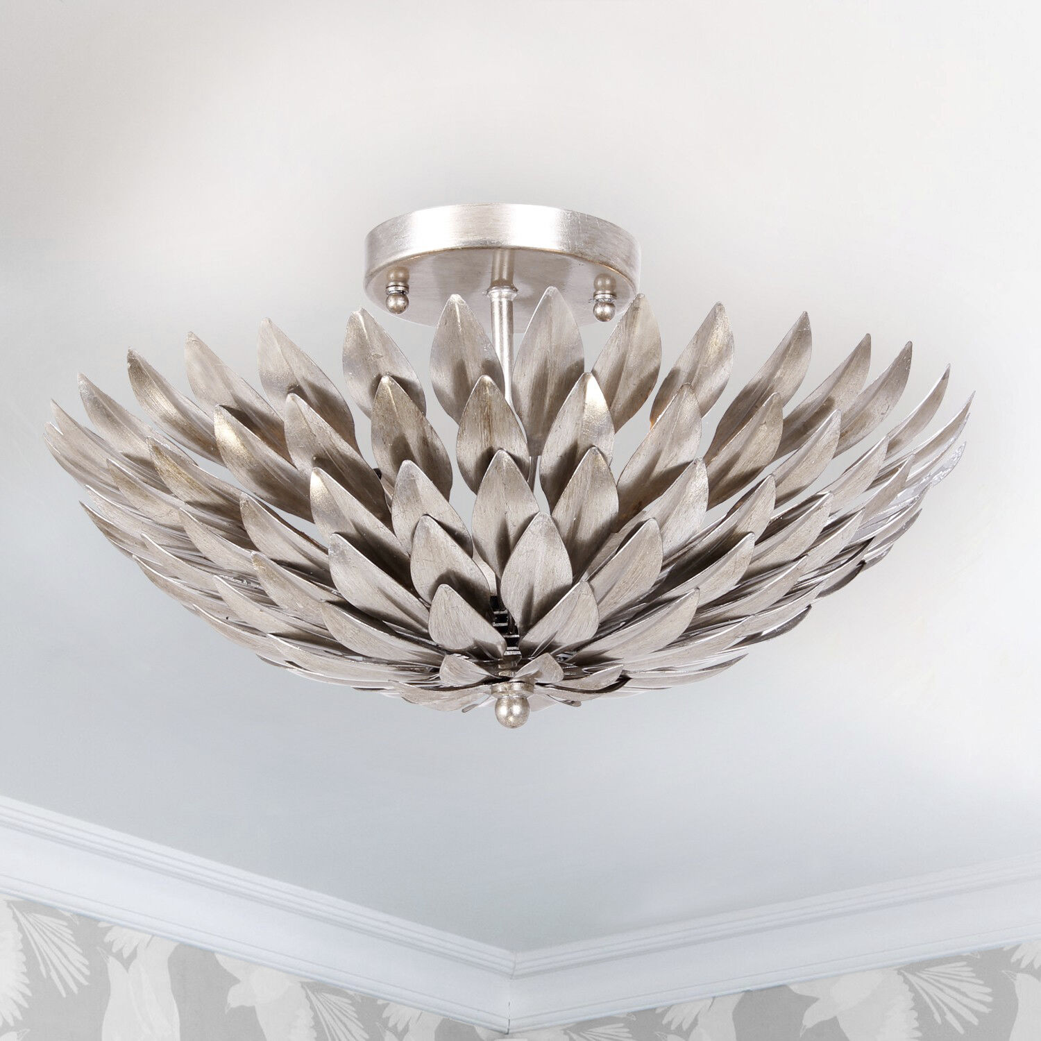 Broche 4 Light 16 inch Antique Silver Semi Flush Ceiling Light