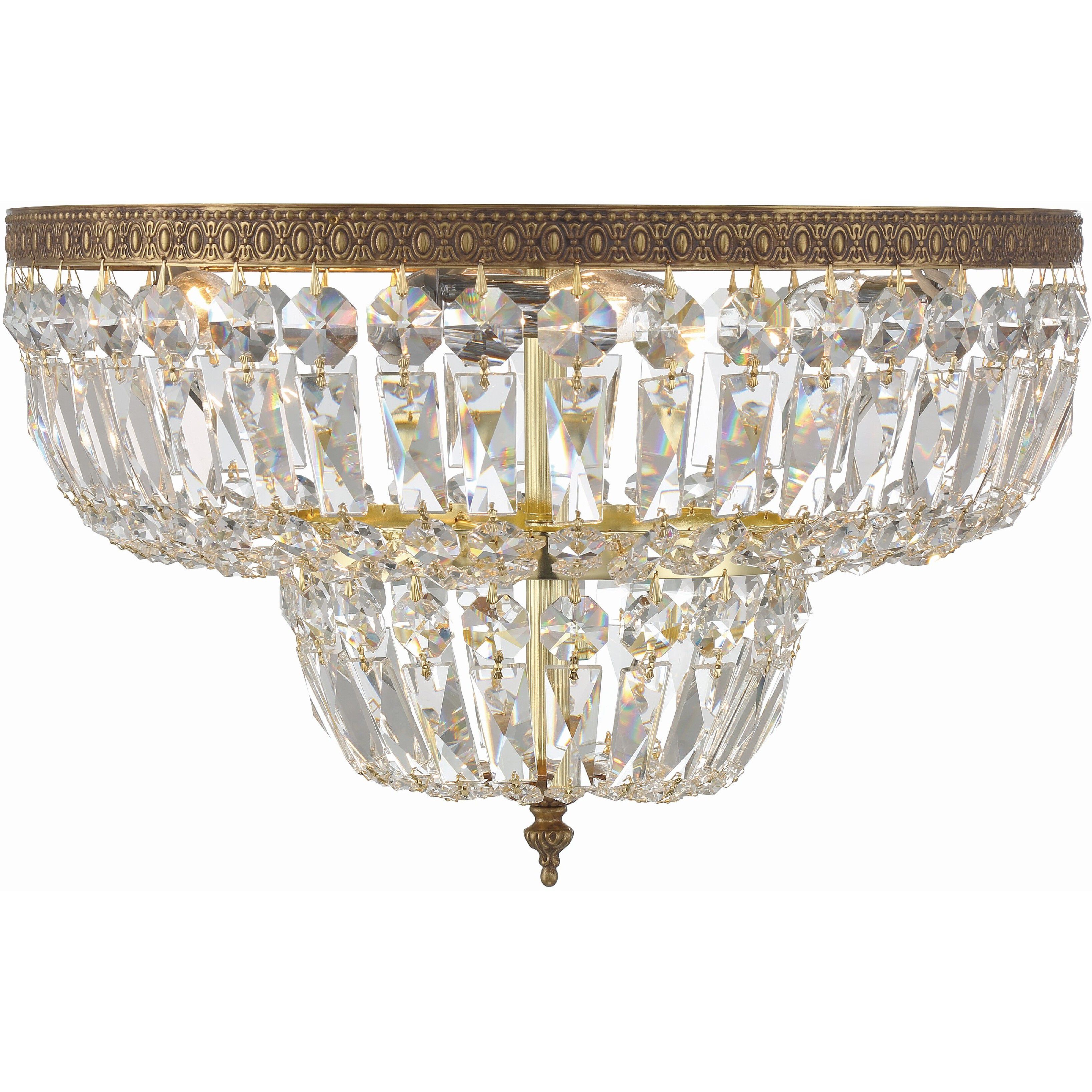 Waltham 4 Light 18 inch Olde Brass Flush Ceiling Light in Clear Hand Cut