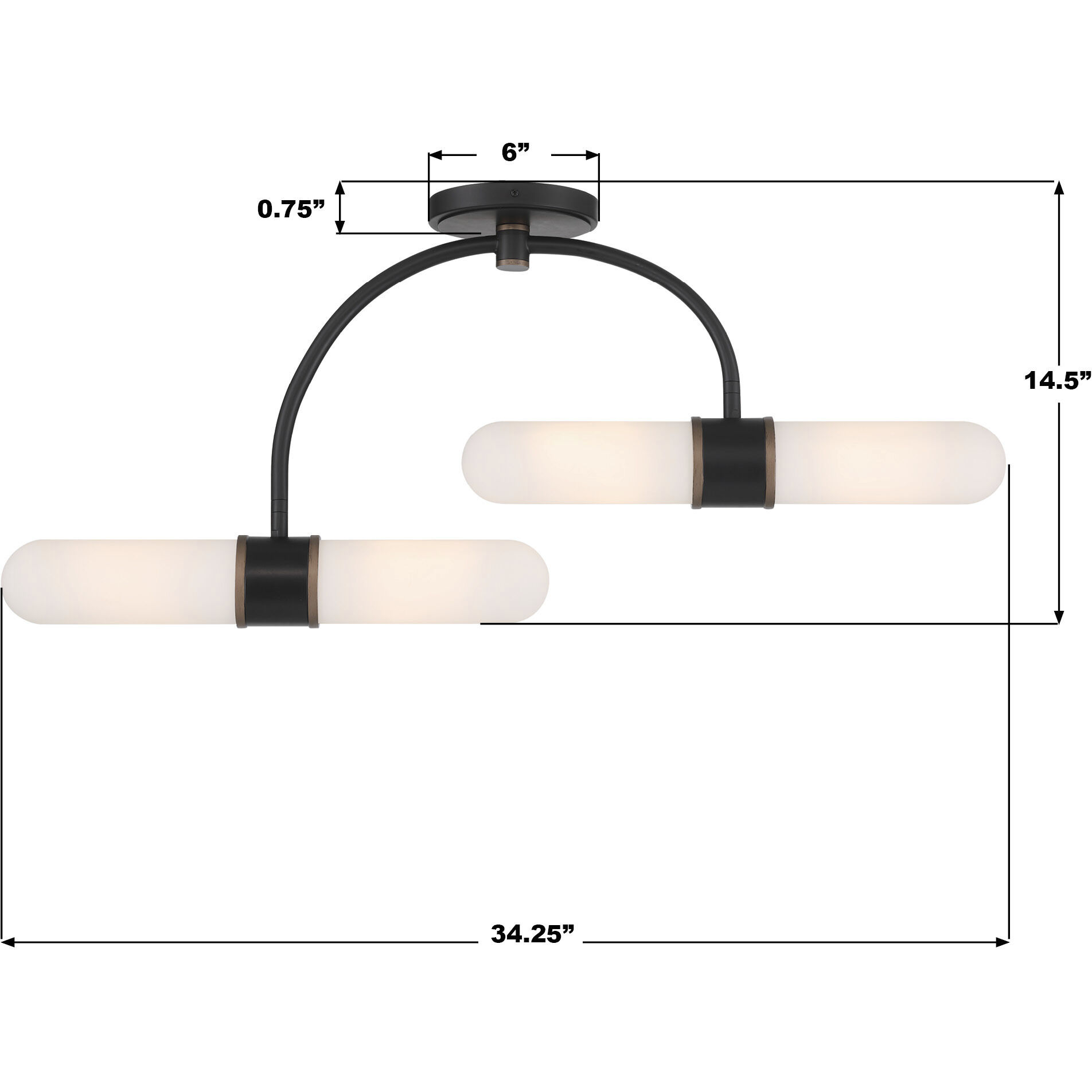 Capsule 4 Light 34.25 inch Matte Black and Textured Gold Semi Flush Ceiling Light