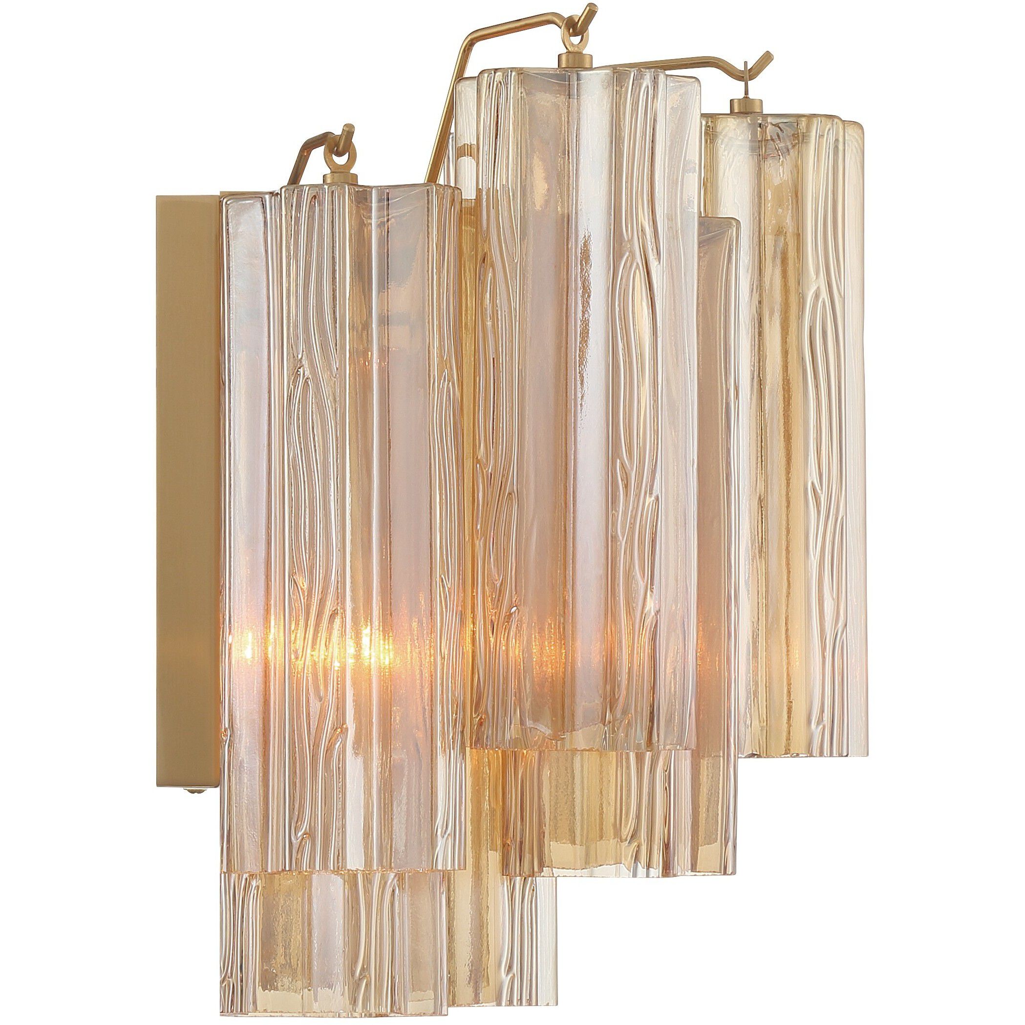Addis Bath Wall Light in Aged Brass, Tronchi Glass Amber