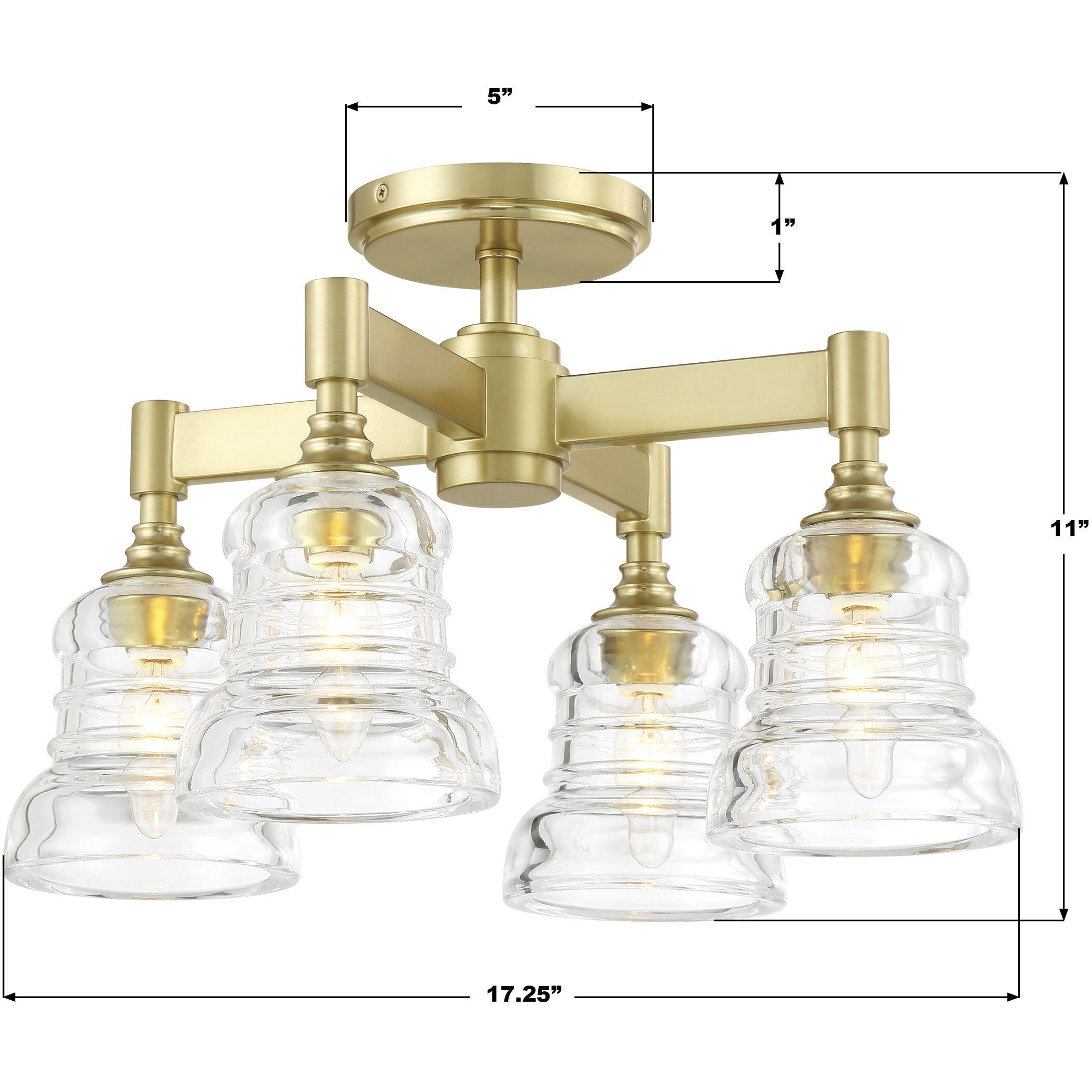 Gregory 4 Light 17.25 inch Aged Brass Semi Flush Ceiling Light