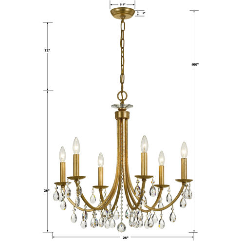 Bridgehampton 6 Light 26 inch Antique Gold Chandelier Ceiling Light in Clear Hand Cut