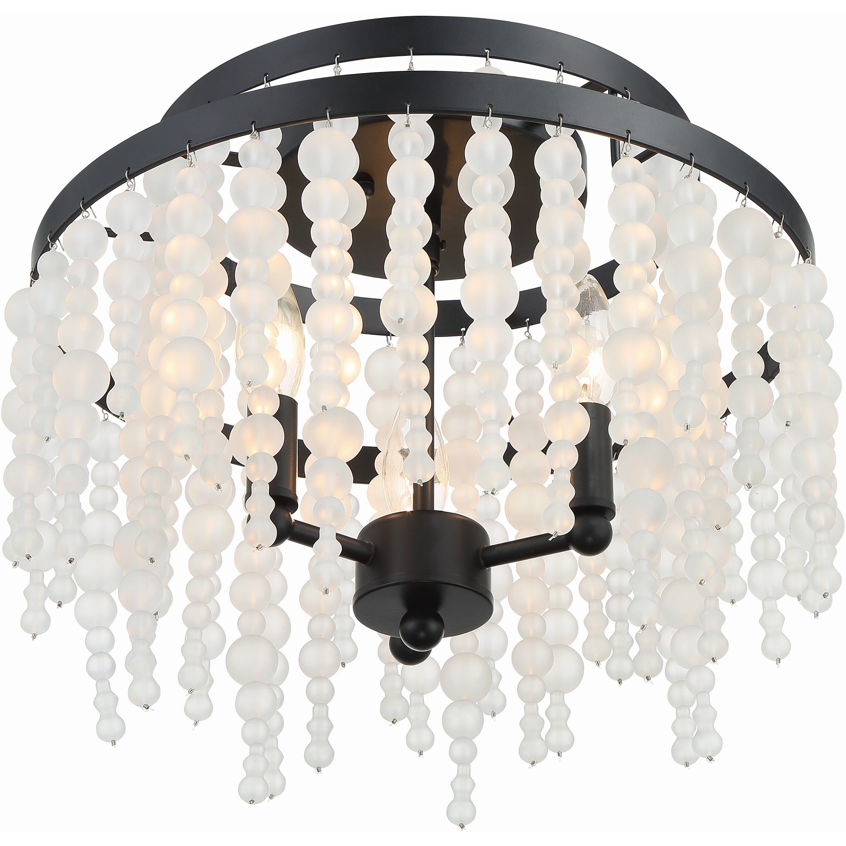 Poppy 3 Light 15 inch Matte Black Semi Flush Ceiling Light in Black Forged