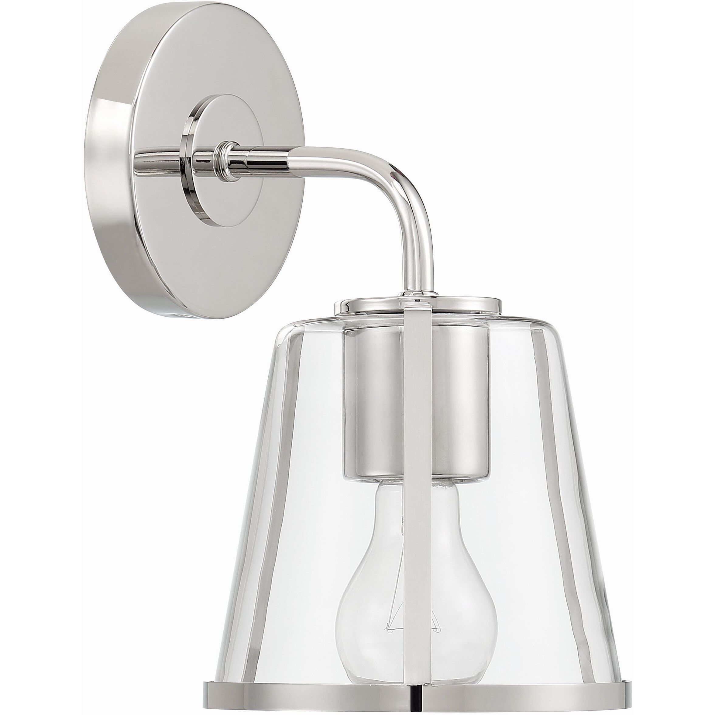 Fulton Bath Sconce Wall Light in Polished Nickel, Clear