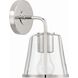 Fulton Bath Sconce Wall Light in Polished Nickel, Clear