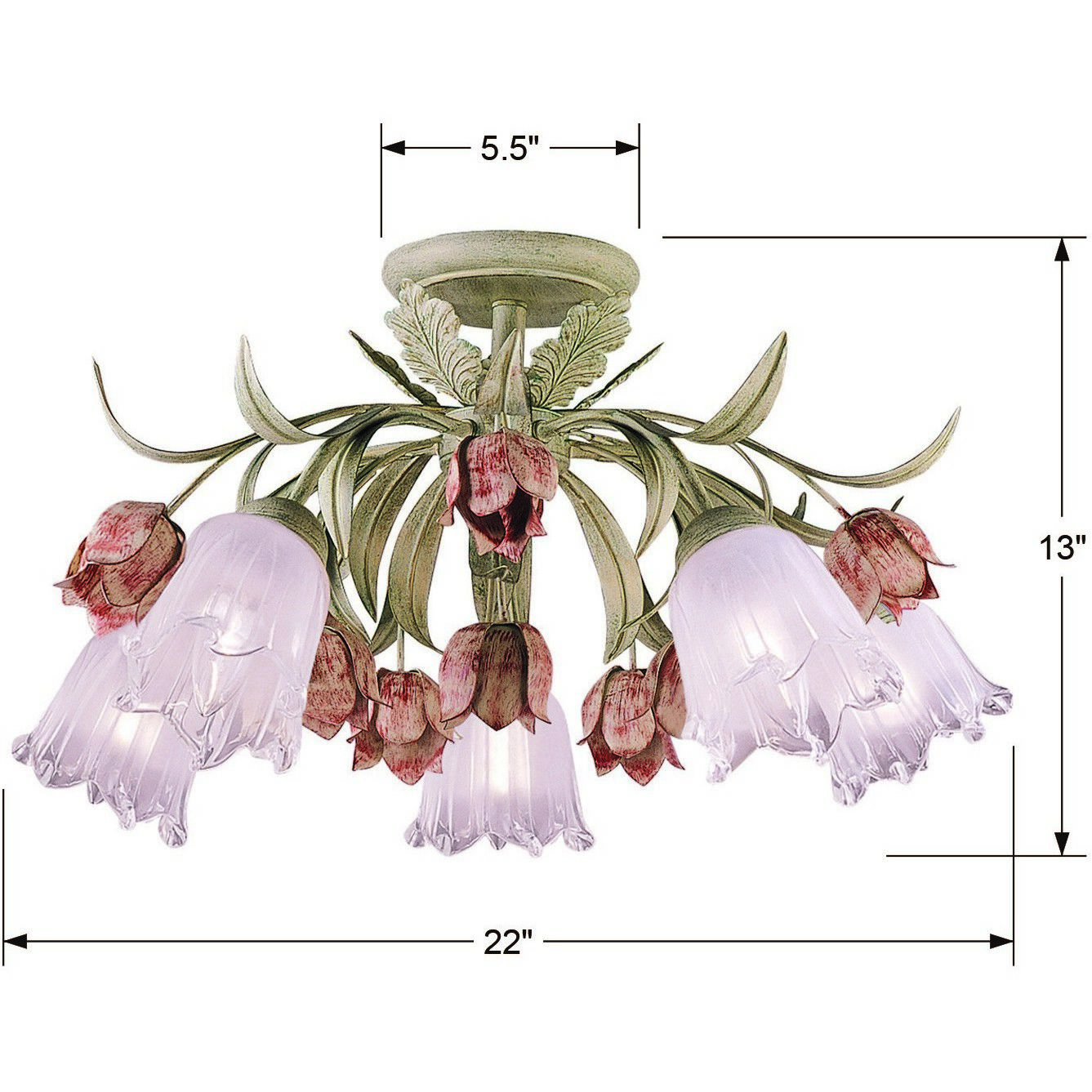 Southport 5 Light 22 inch Sage Rose Semi Flush Ceiling Light