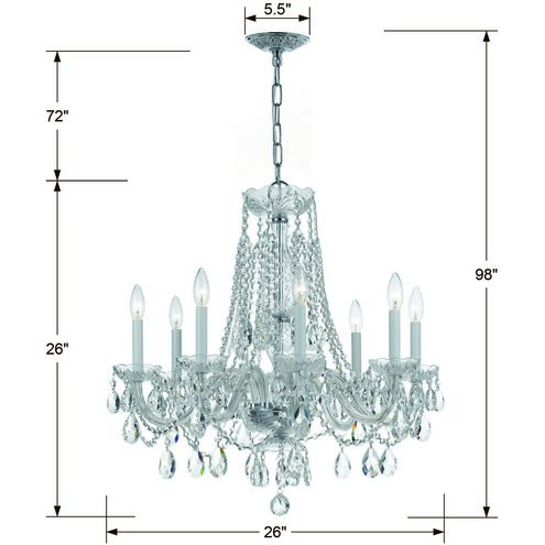 Traditional Crystal 8 Light 26 inch Polished Chrome Chandelier Ceiling Light in Clear Swarovski Strass
