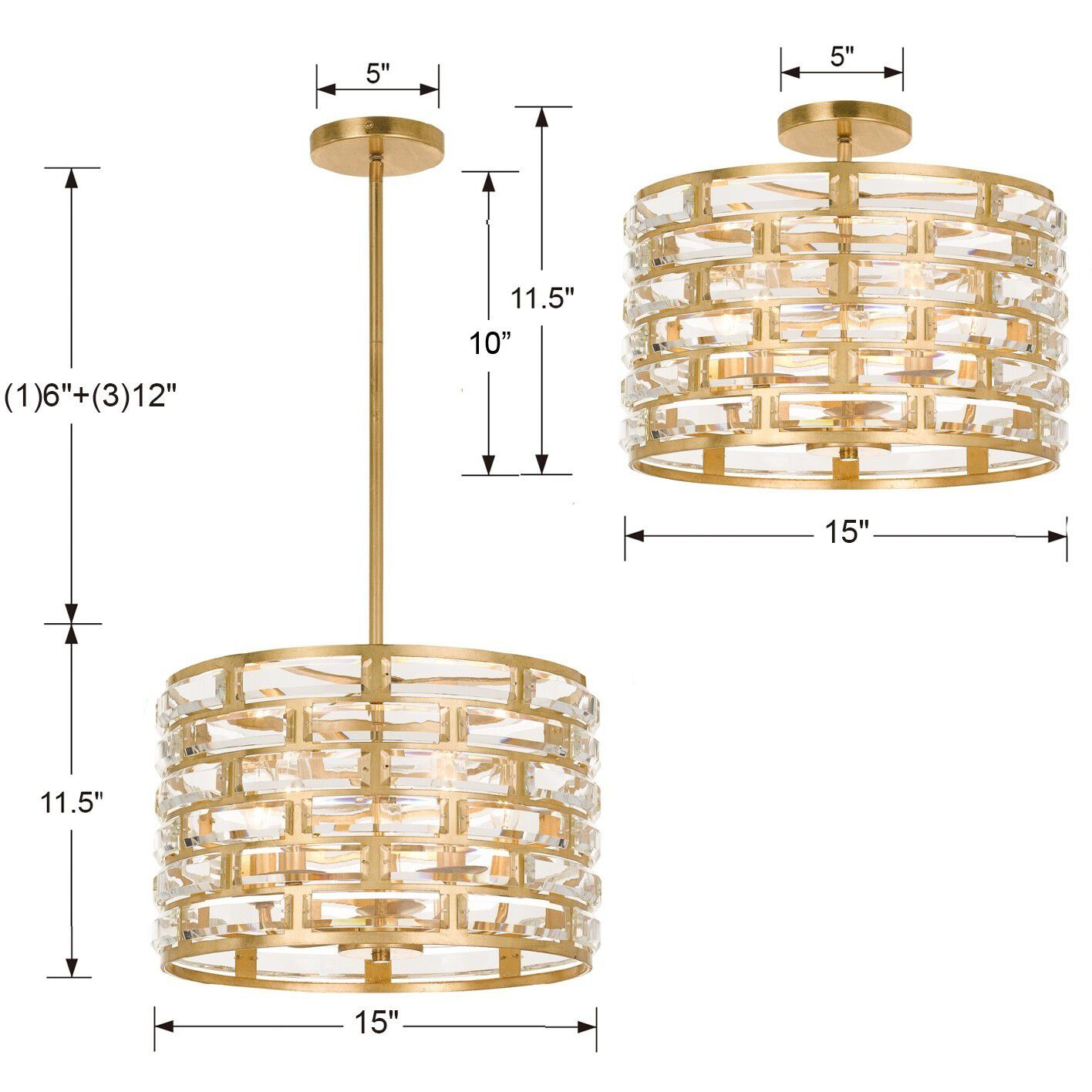 Meridian 5 Light 15 inch Antique Gold Mini Chandelier Ceiling Light