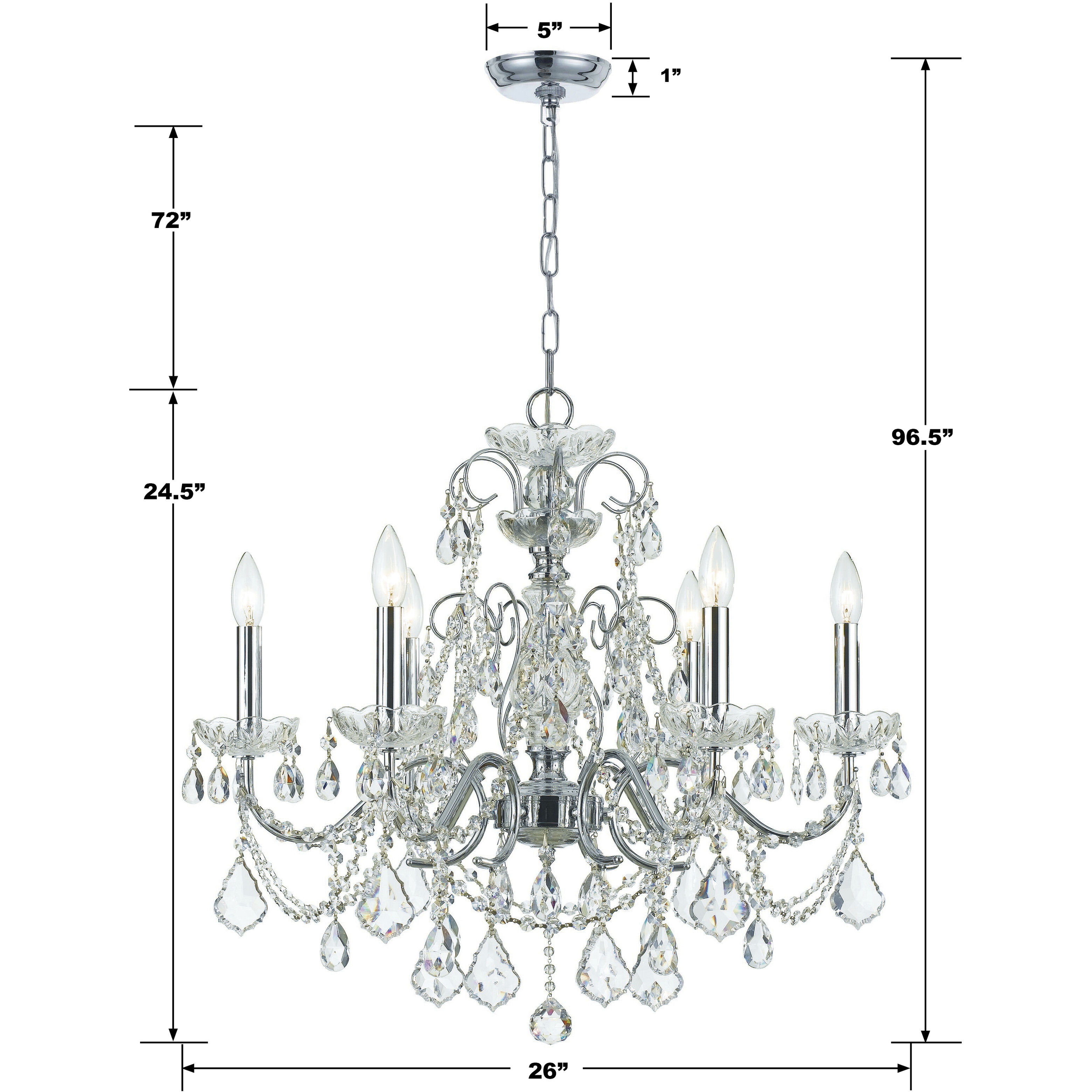 Imperial 6 Light 26 inch Polished Chrome Chandelier Ceiling Light in Clear Hand Cut