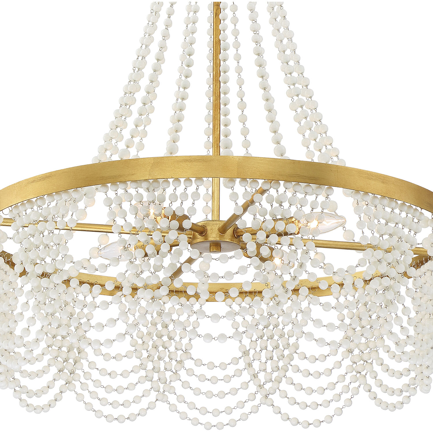 Fiona 4 Light 27 inch Antique Gold Chandelier Ceiling Light in White Glass Beads