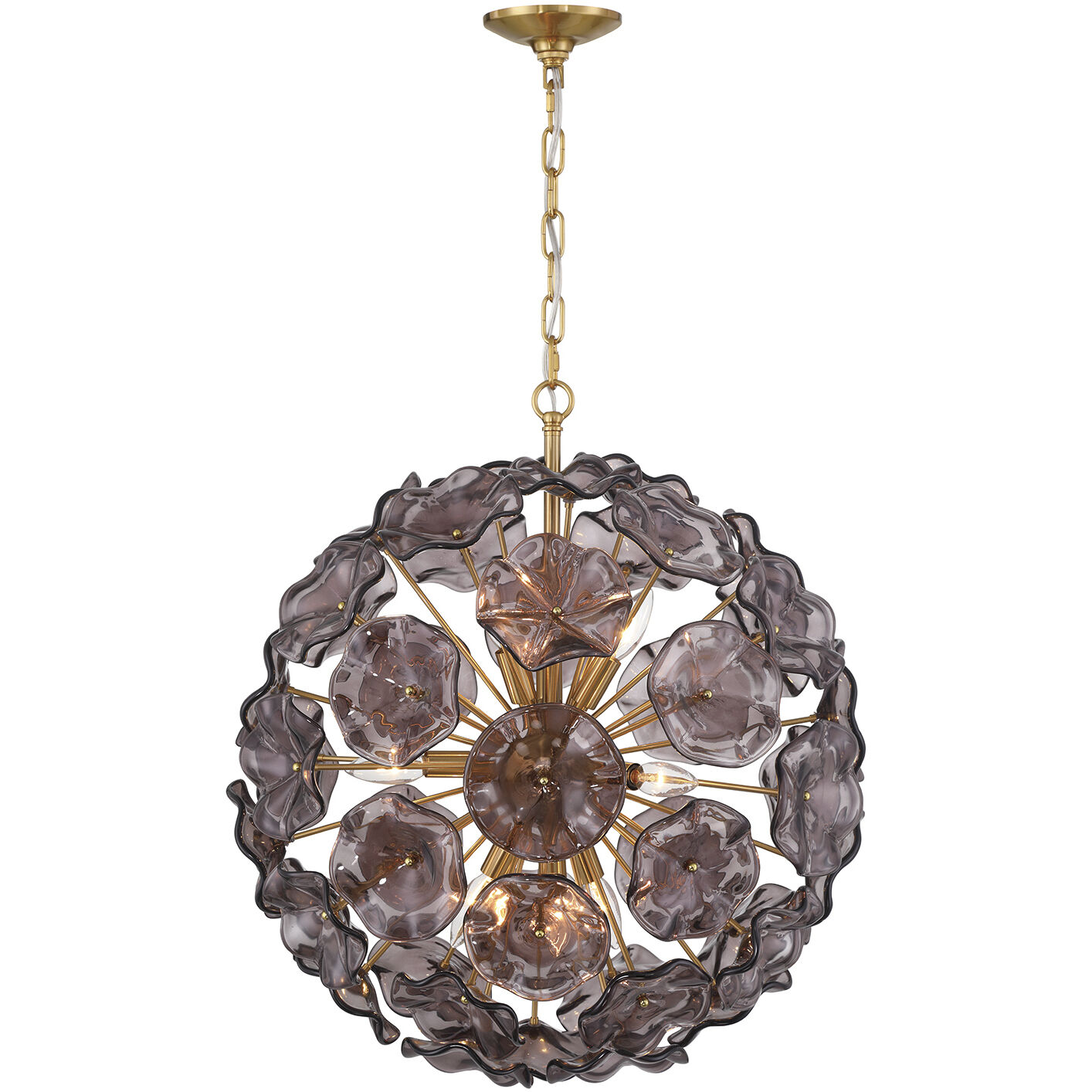 Esme 9 Light 22.5 inch Aged Brass Chandelier Ceiling Light in Floral Glass Petals Smoked